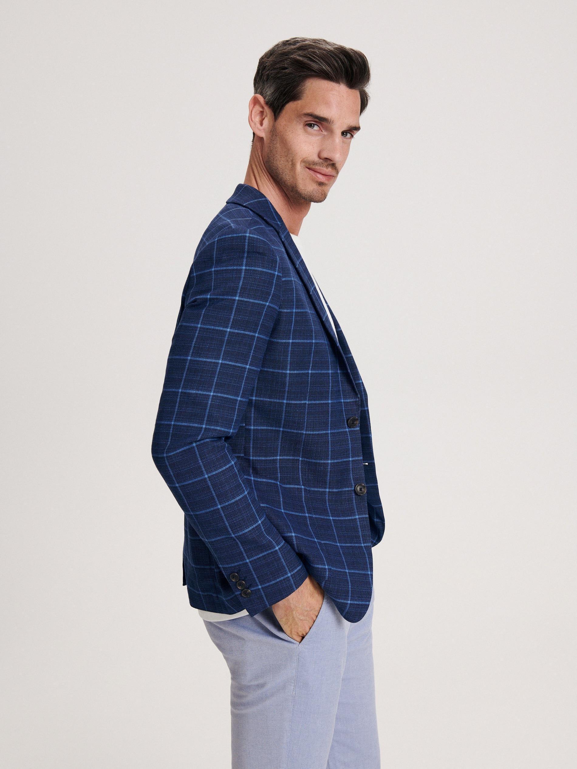 Navy Slim Fit Check Blazer, , large image number 6
