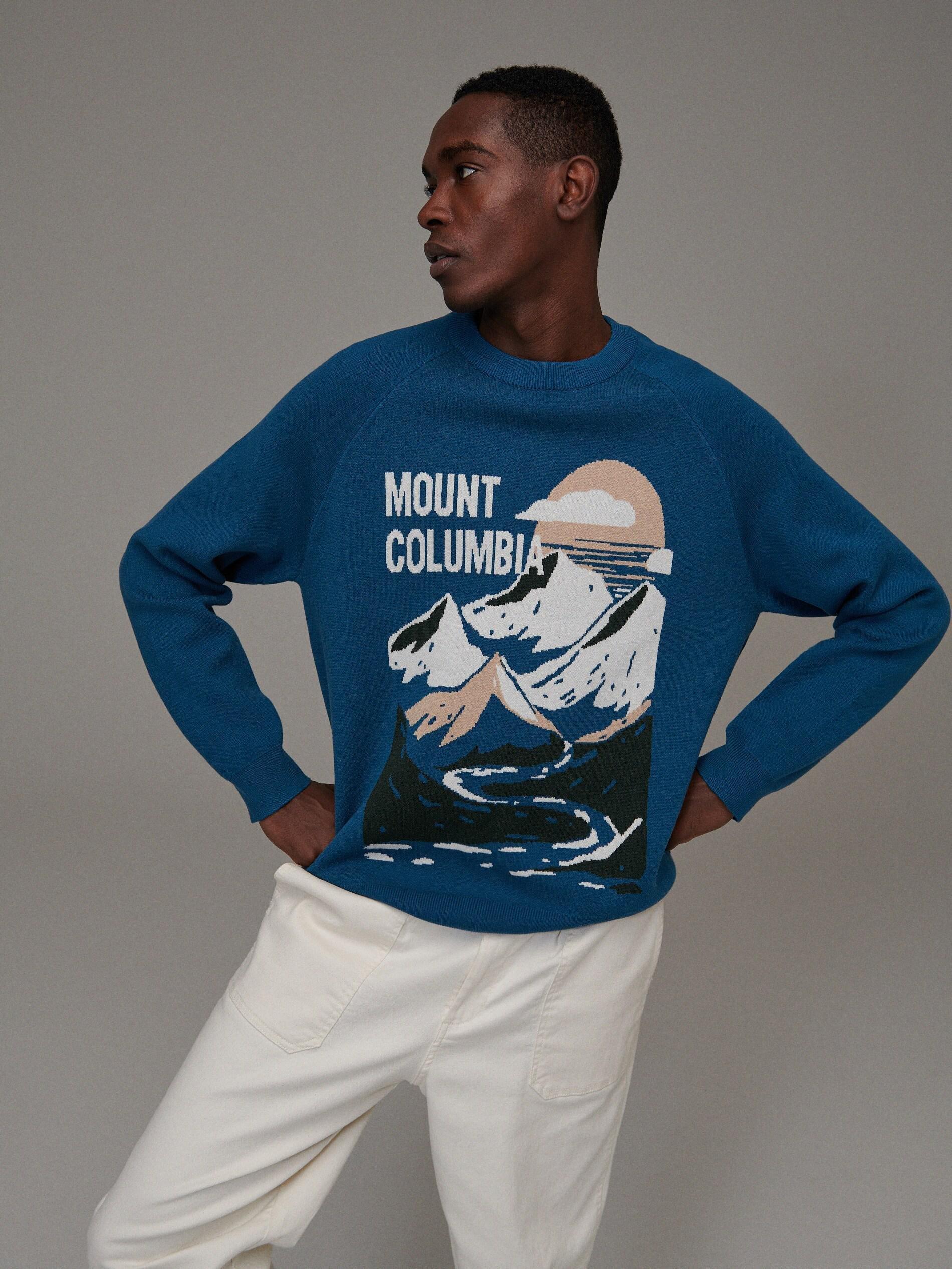Dark Turquoise Sweater With A Travel Print, , large image number 0