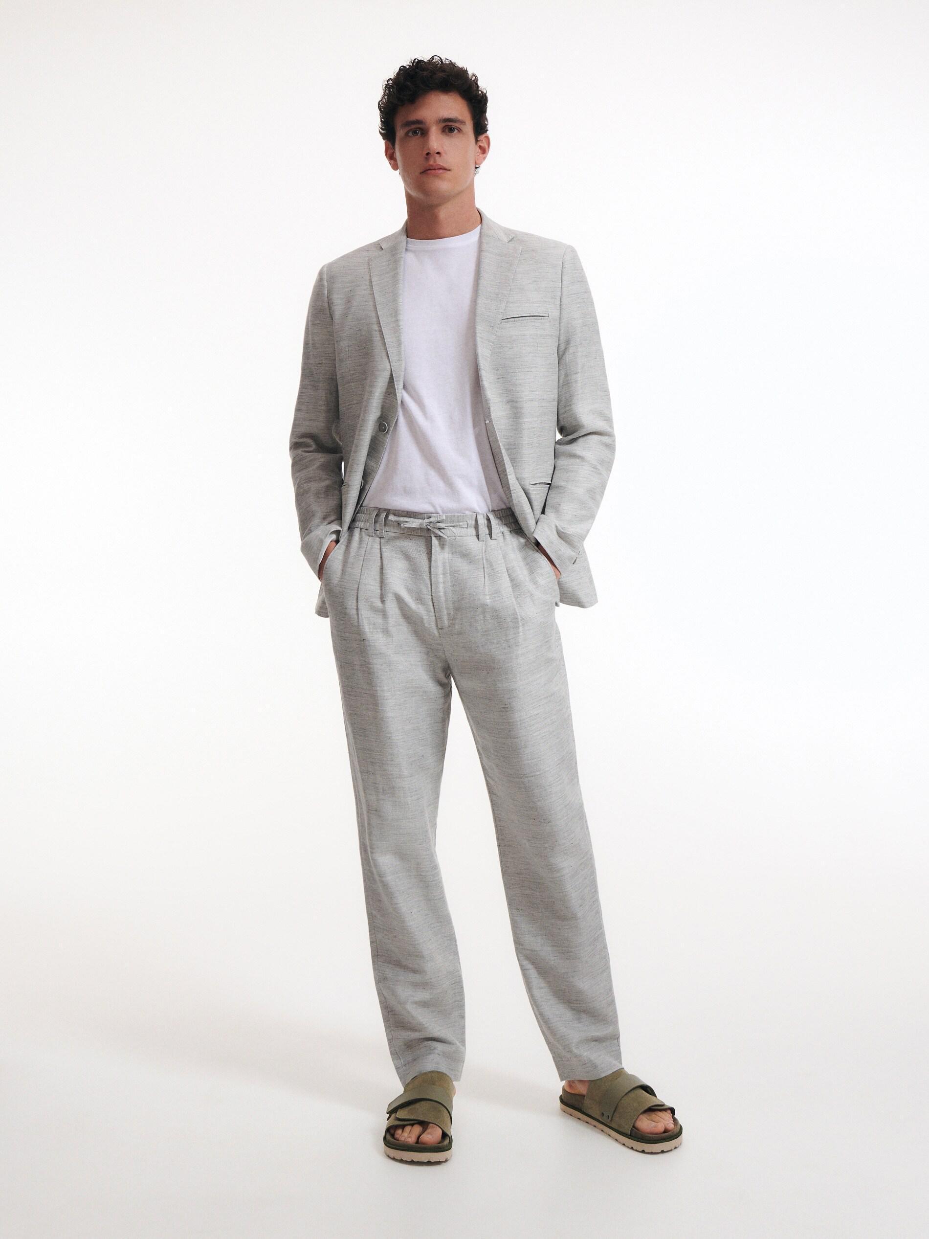 Light grey Comfort linen blend trousers, , large image number 3