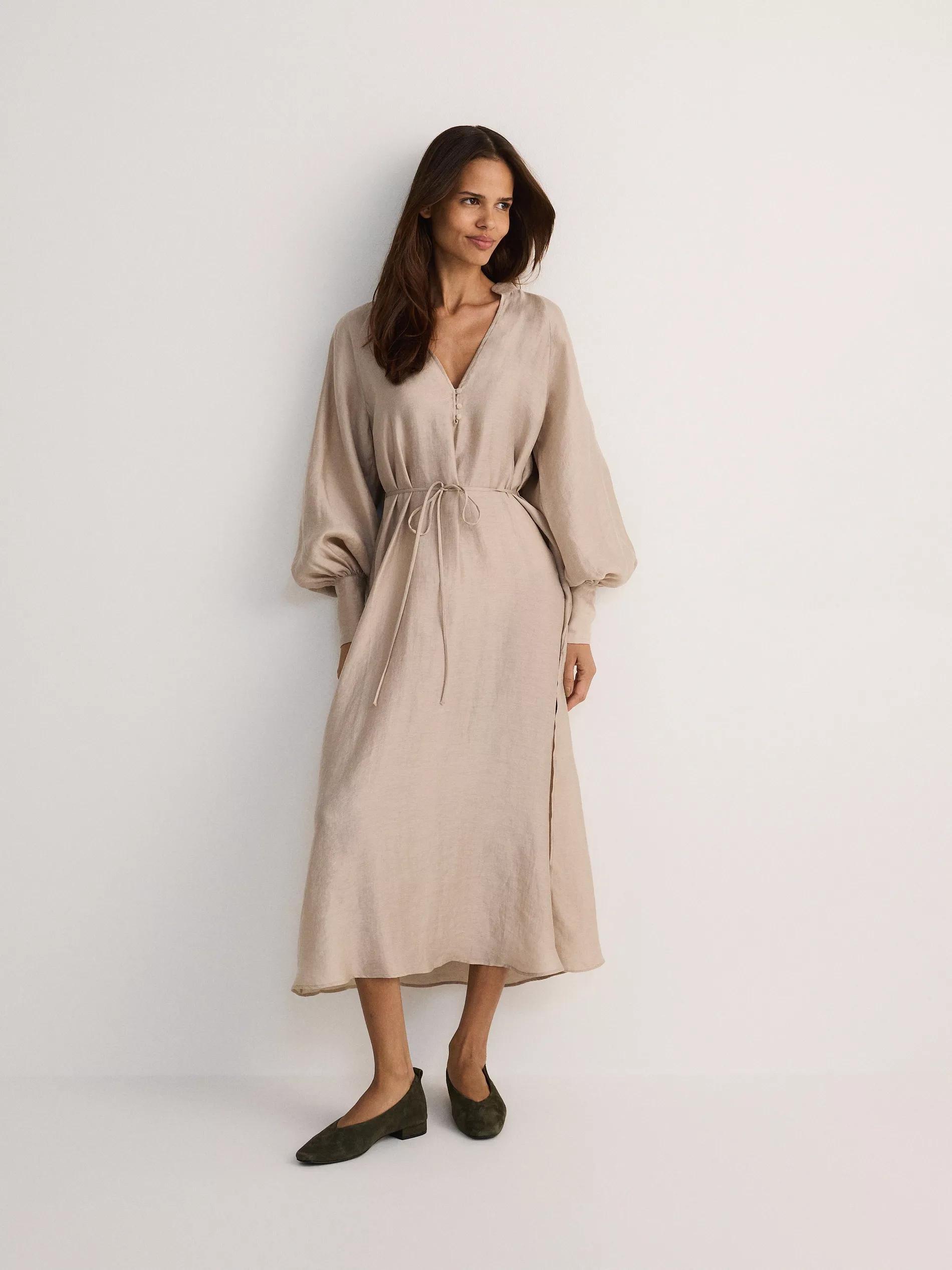 Beige Maxi Dress With Linen Insert, , large image number 2