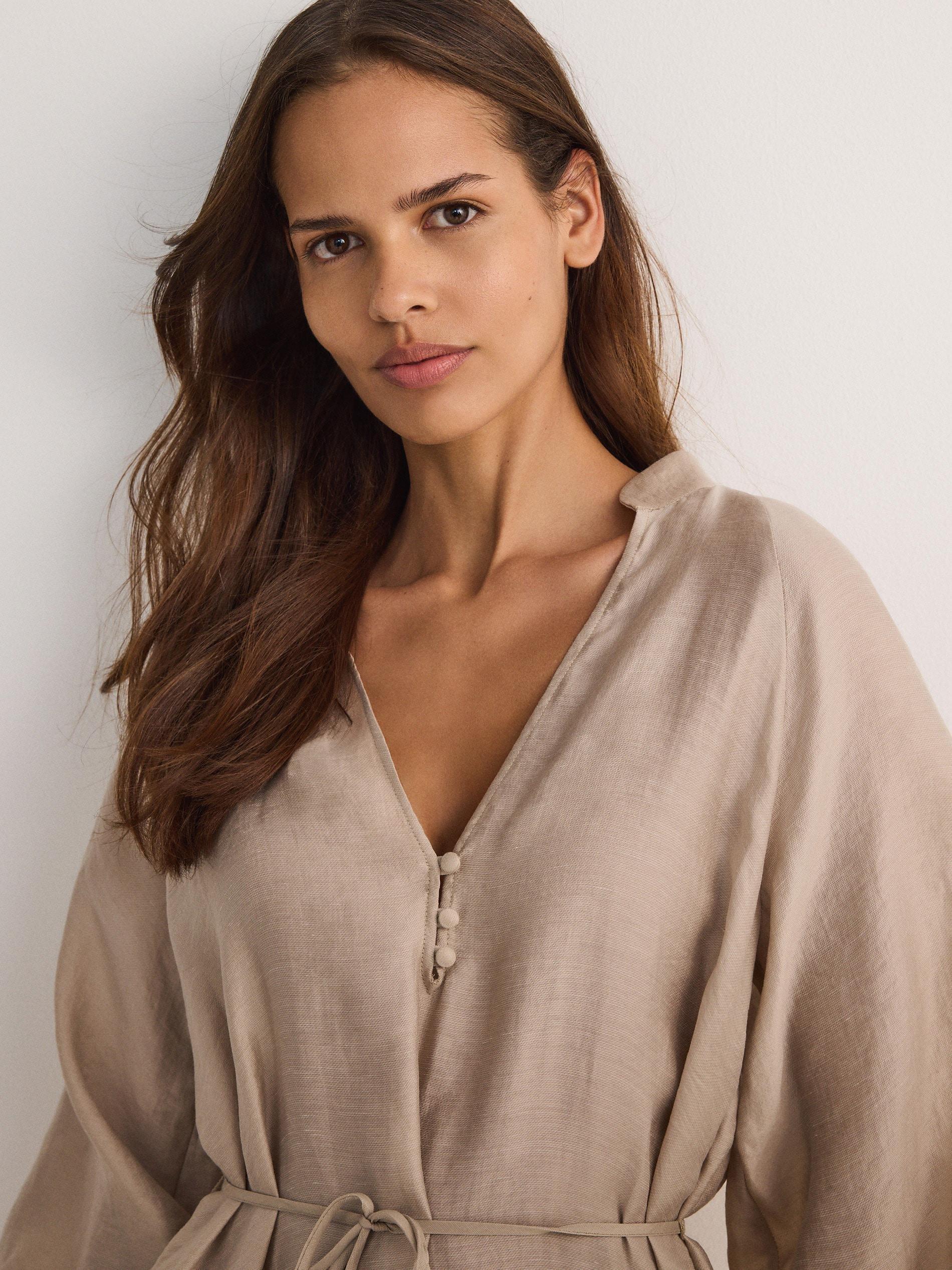 Beige Maxi Dress With Linen Insert, , large image number 4