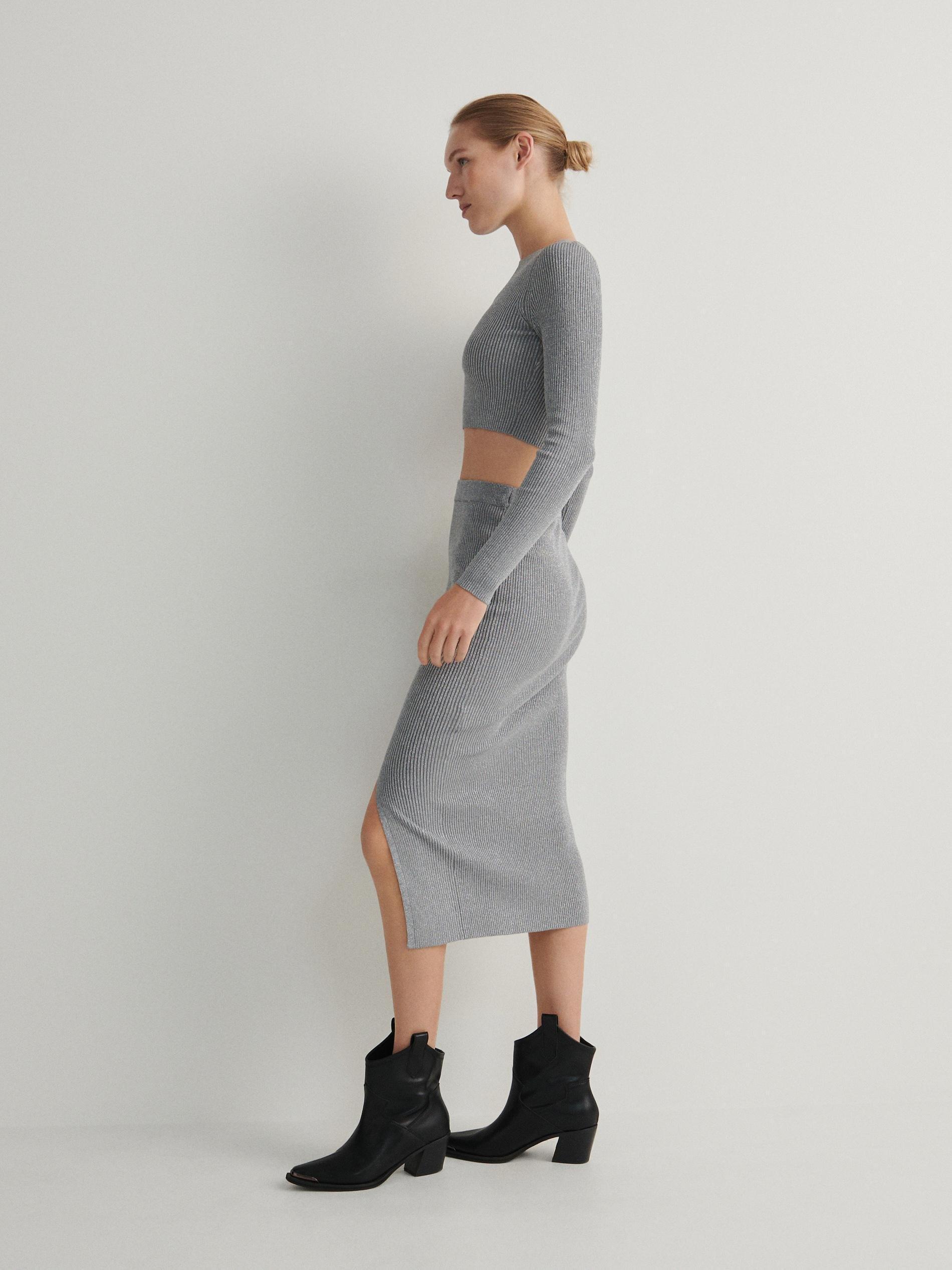 Grey Midi Skirt, , large image number 0