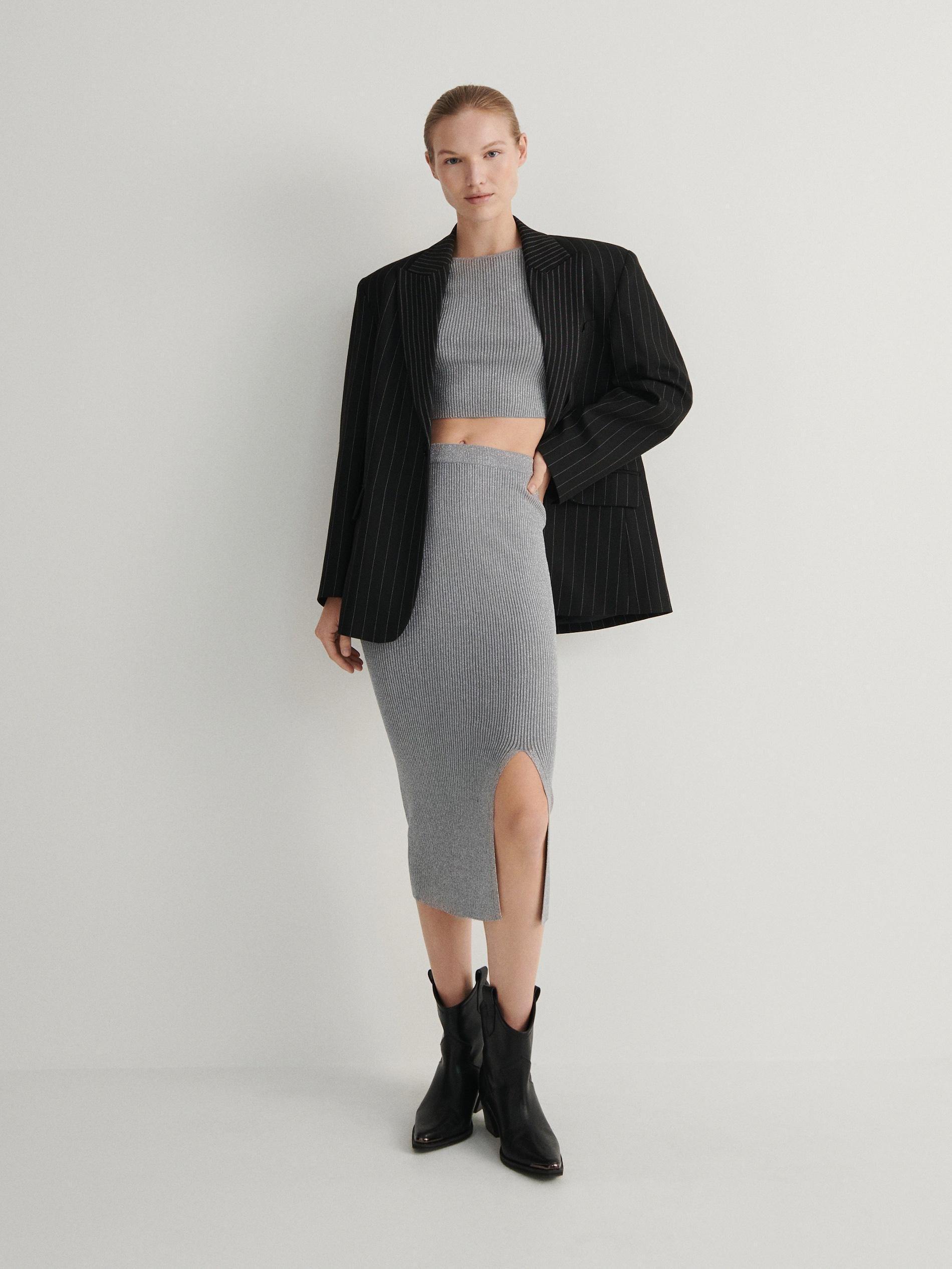 Grey Midi Skirt, , large image number 1