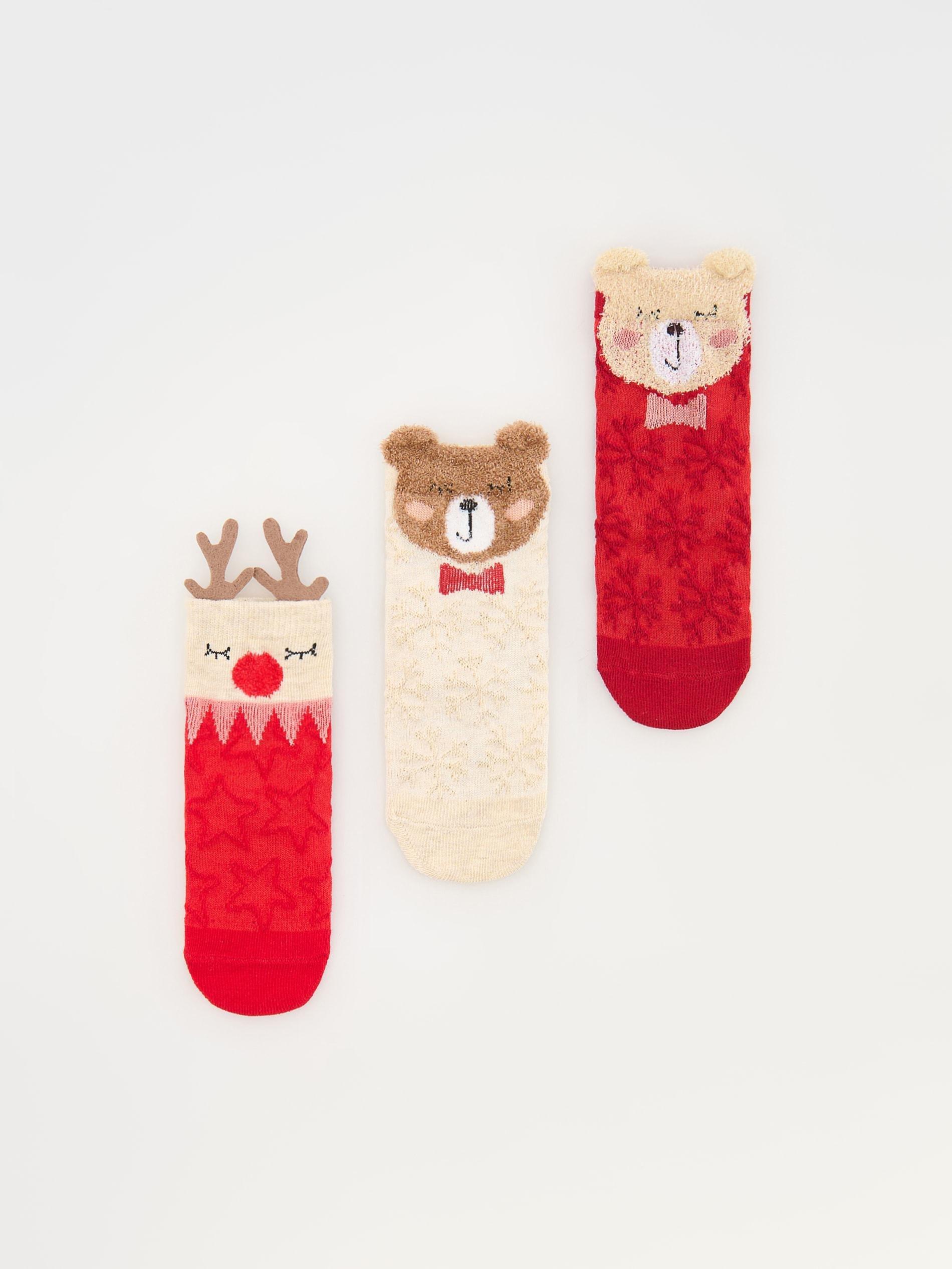 Red Christmas Socks, Set Of 3, Kids Girls, , large image number 0