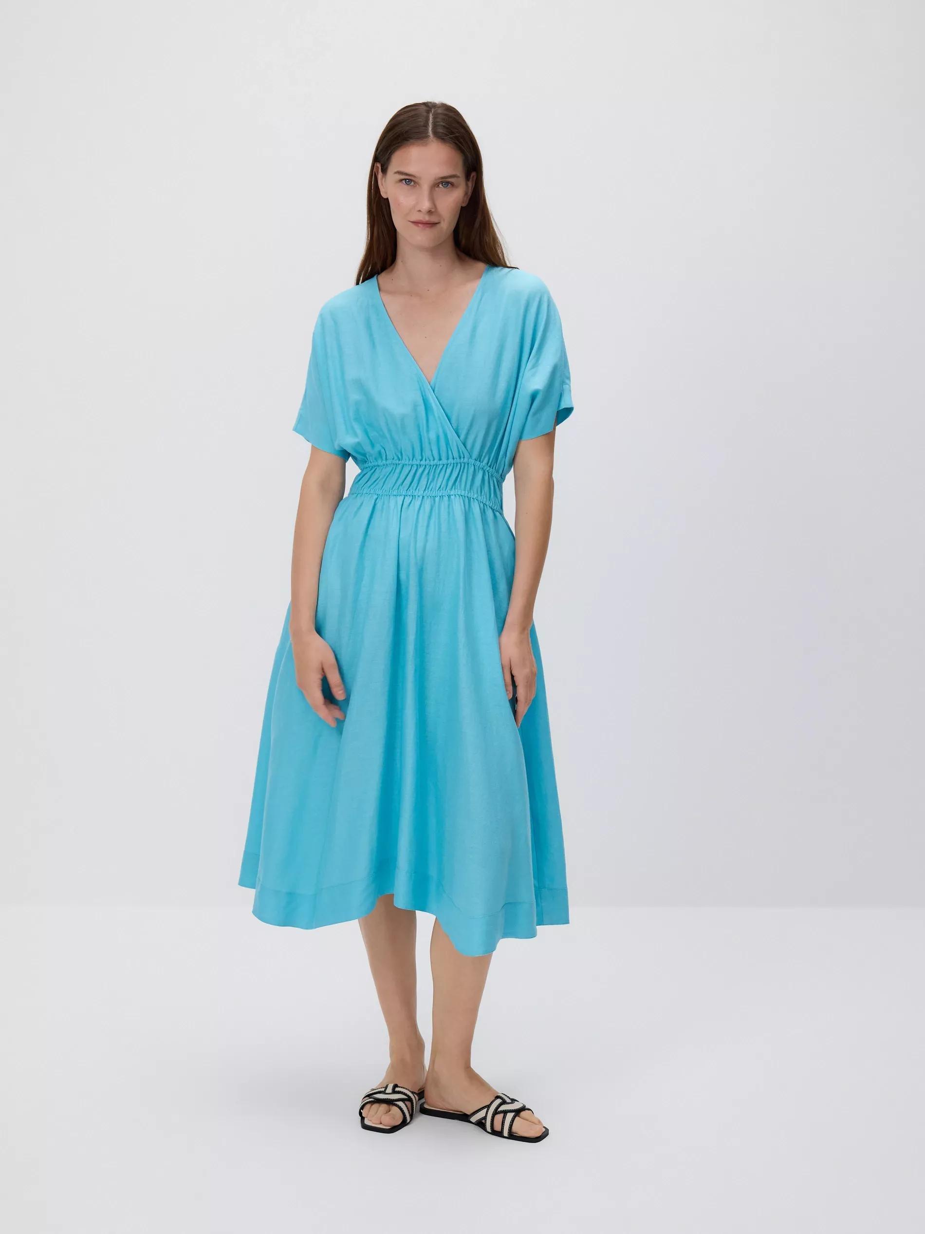 Turquoise Linen Rich Dress, , large image number 0