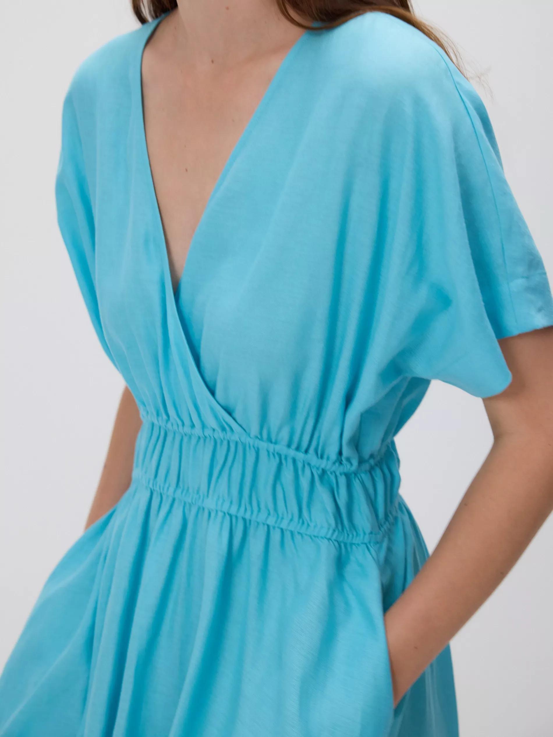Turquoise Linen Rich Dress, , large image number 1