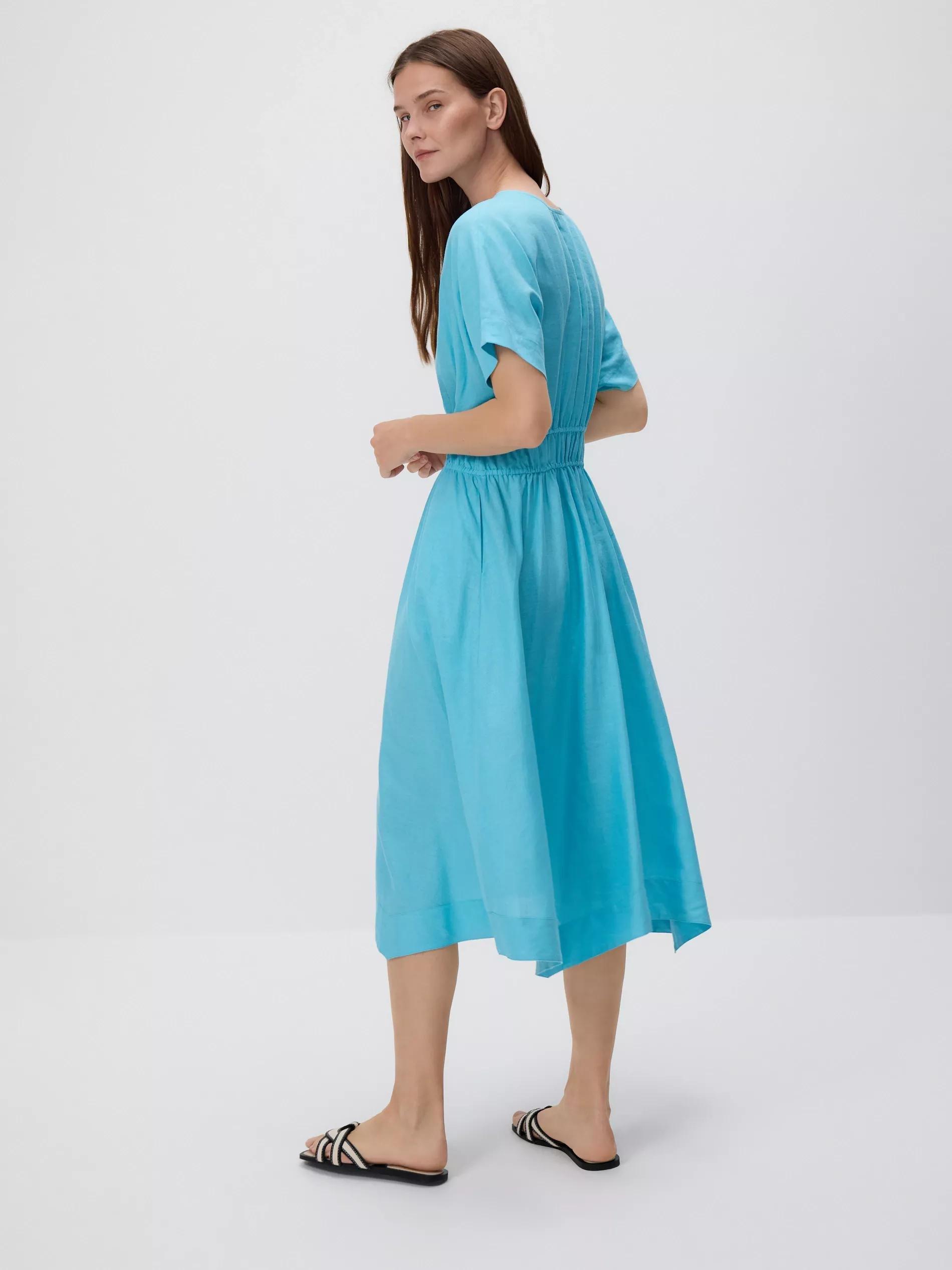 Turquoise Linen Rich Dress, , large image number 2