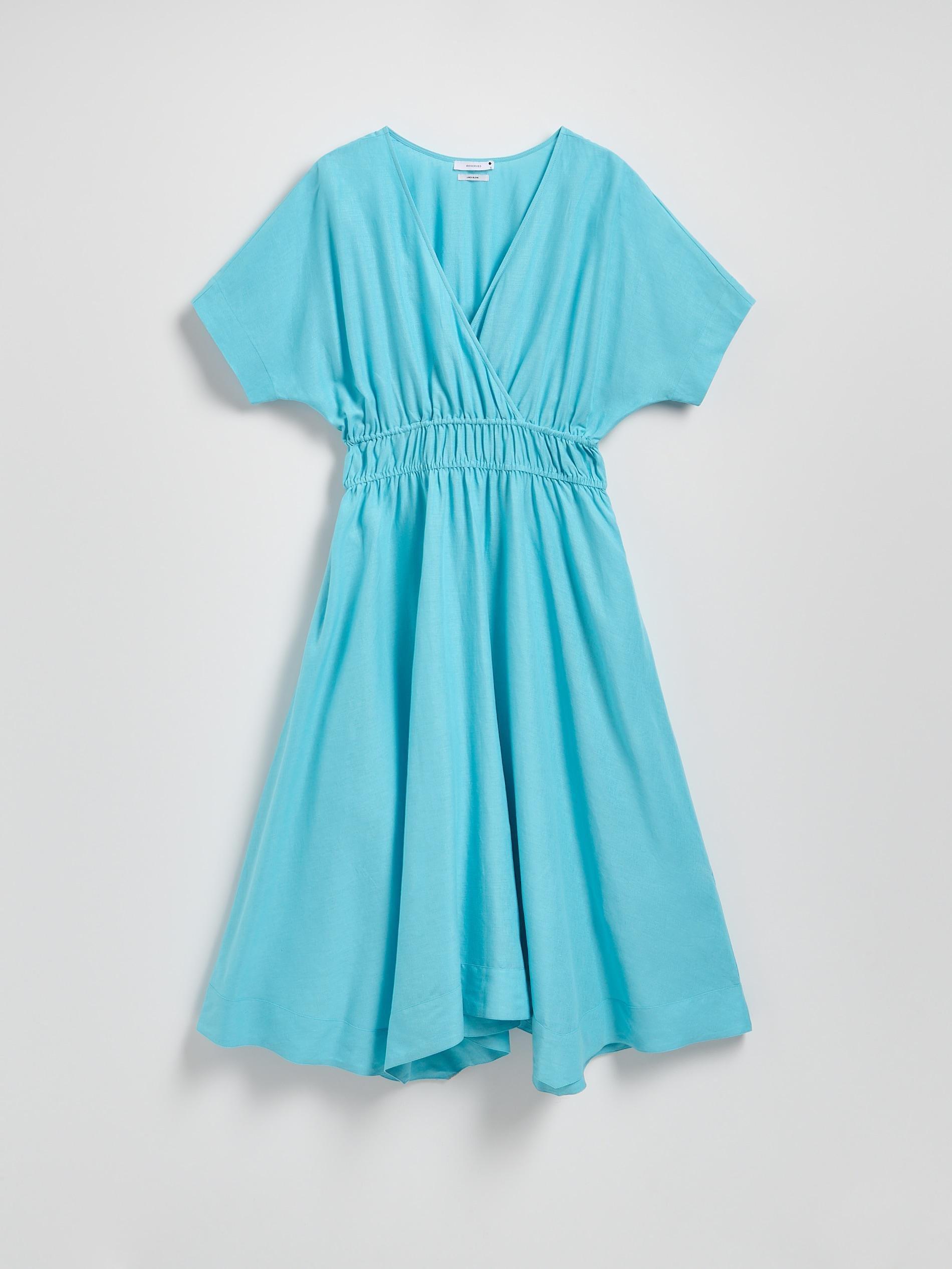 Turquoise Linen Rich Dress, , large image number 3