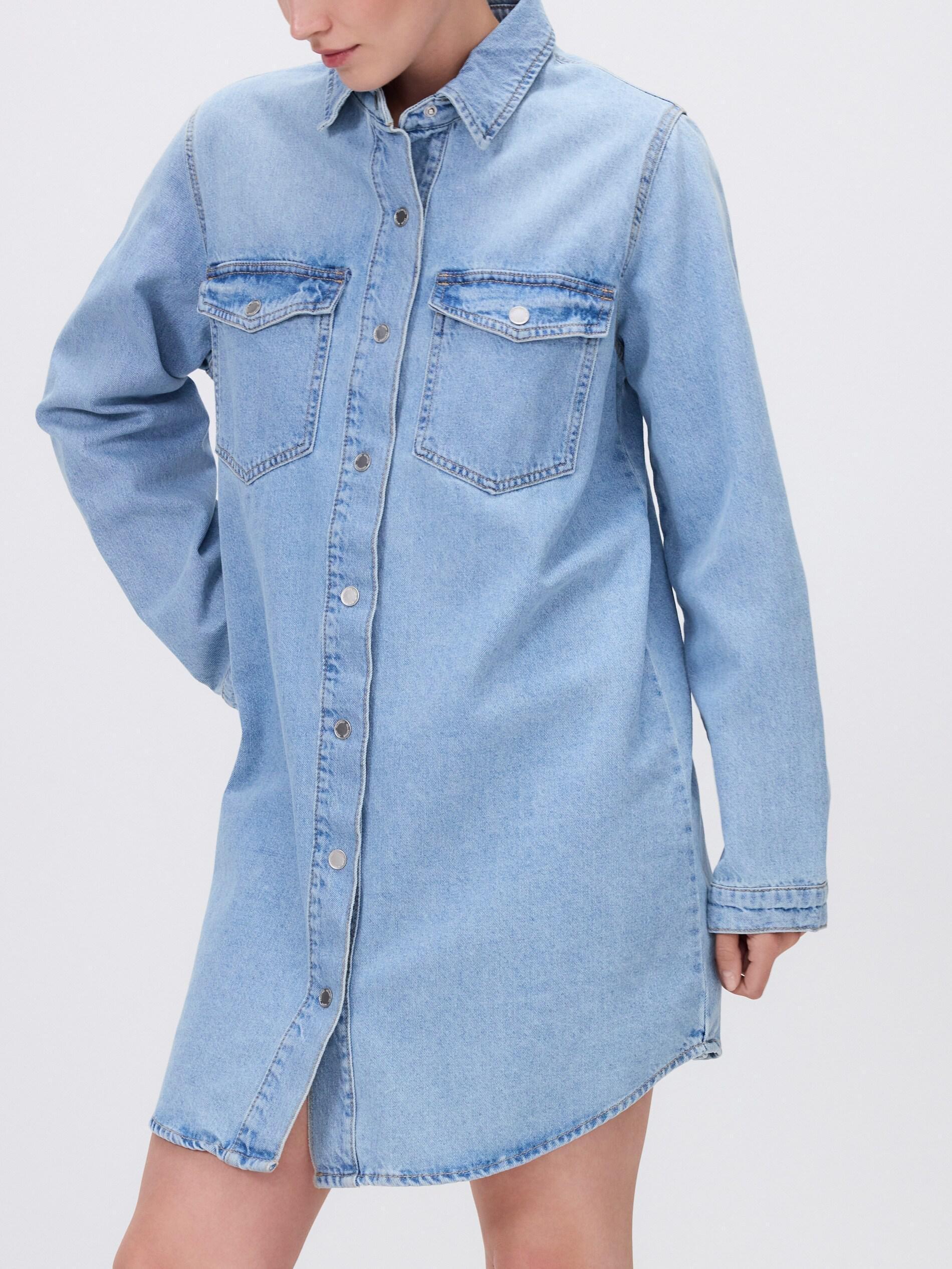 Blue Denim Mini Dress, Blue, medium