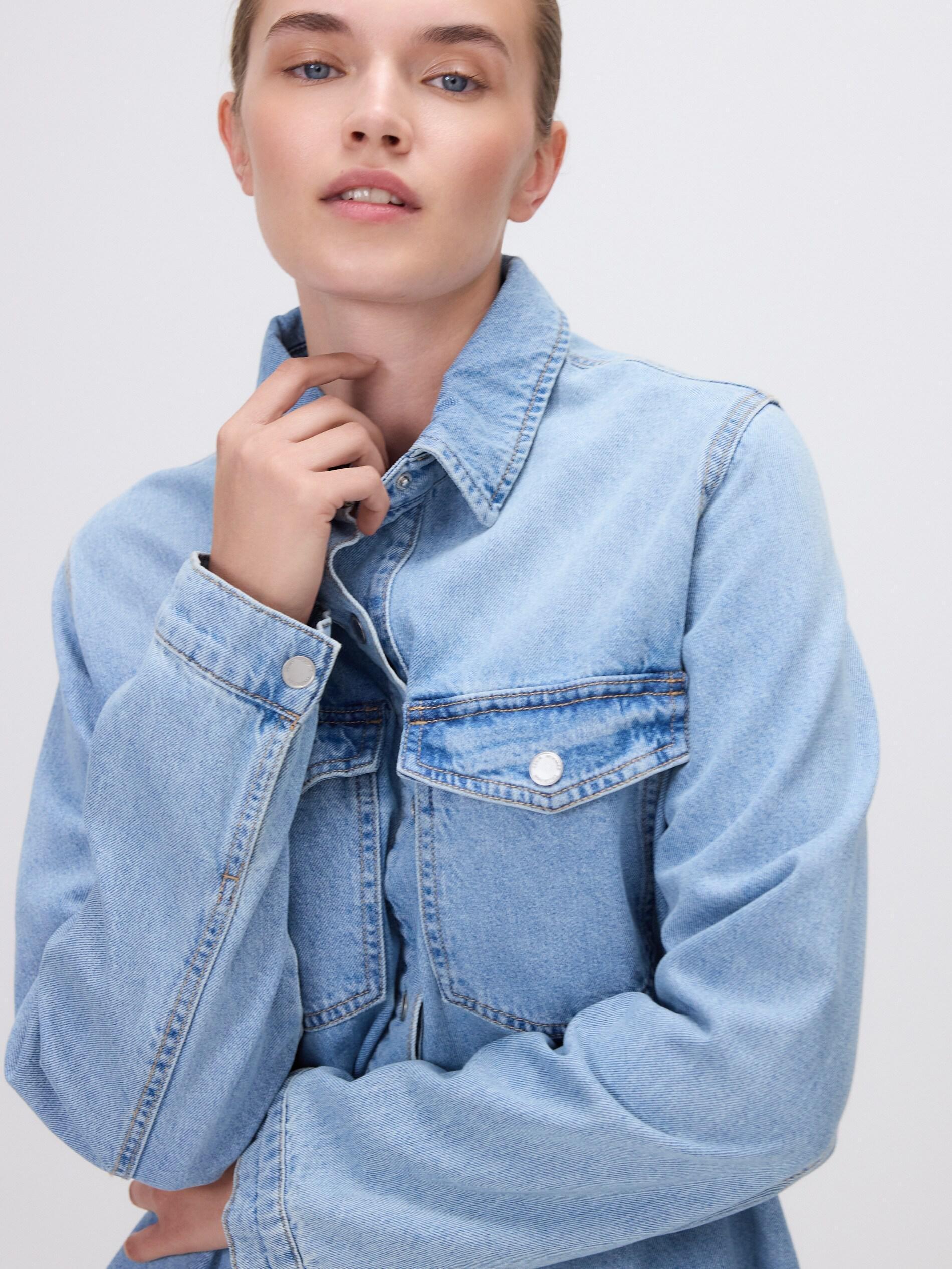 Blue Denim Mini Dress, Blue, medium