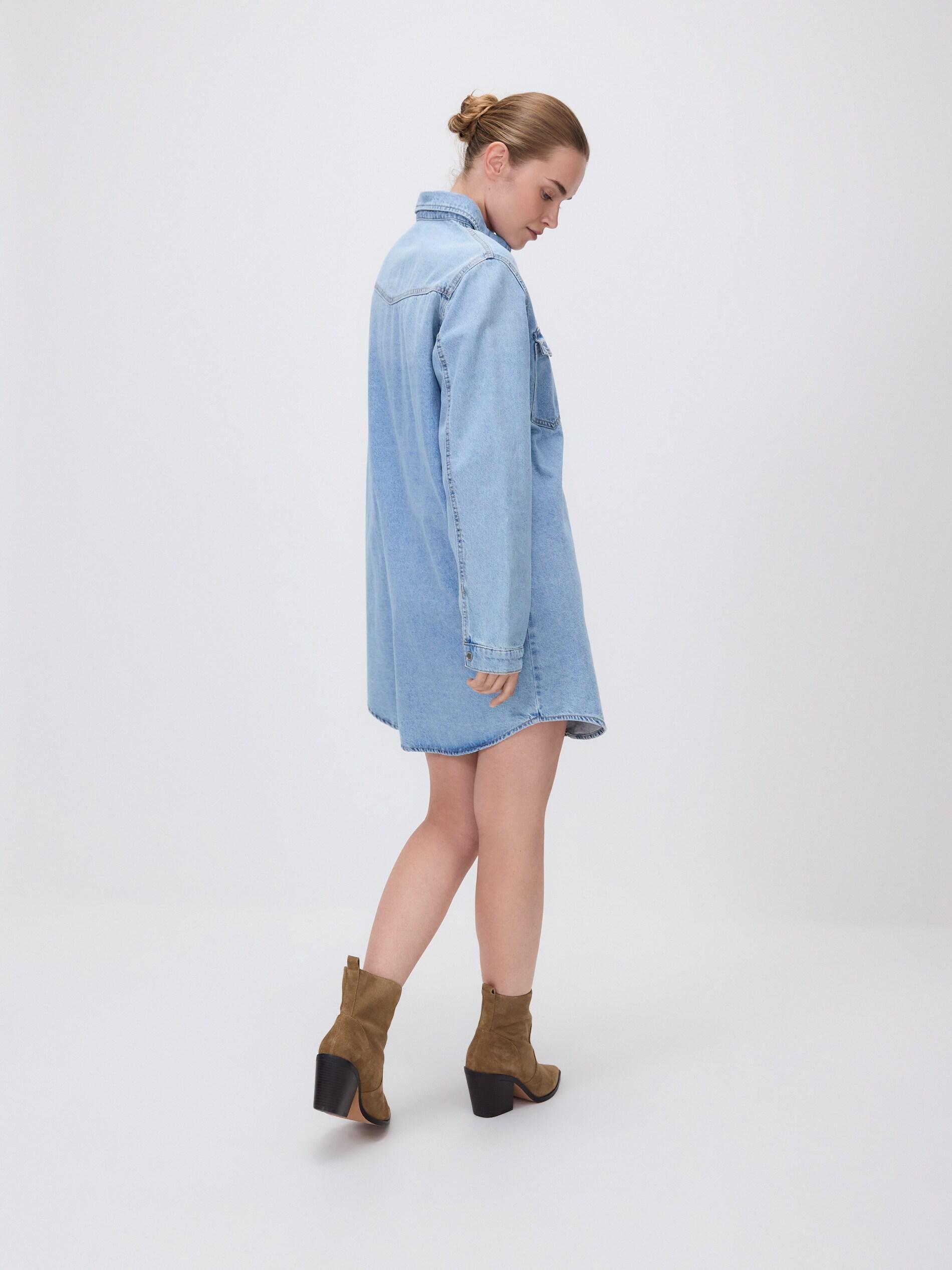 Blue Denim Mini Dress, Blue, large image number 3