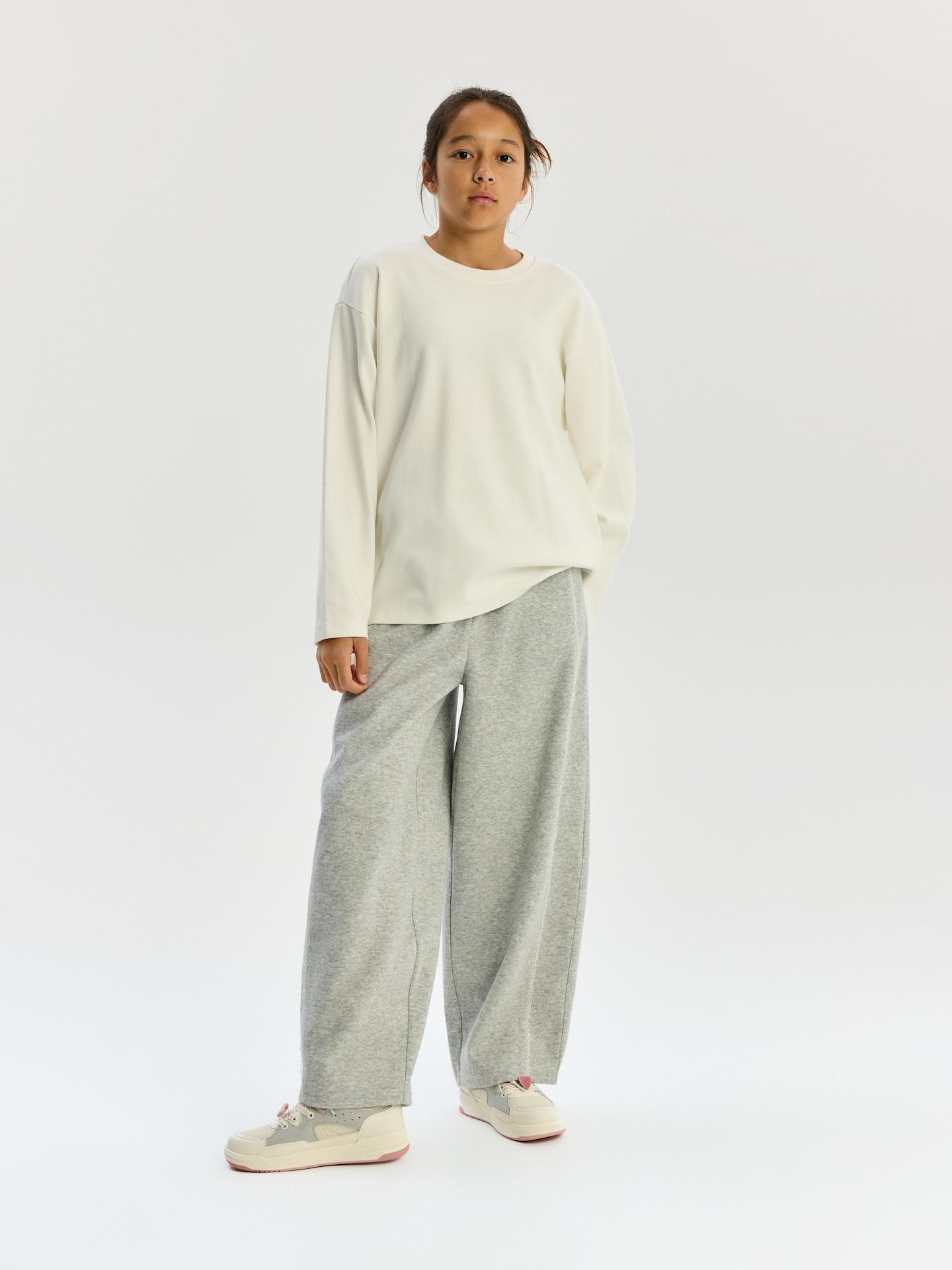 Grey Trousers With Lace Side Stripes, Light grey, large image number 0