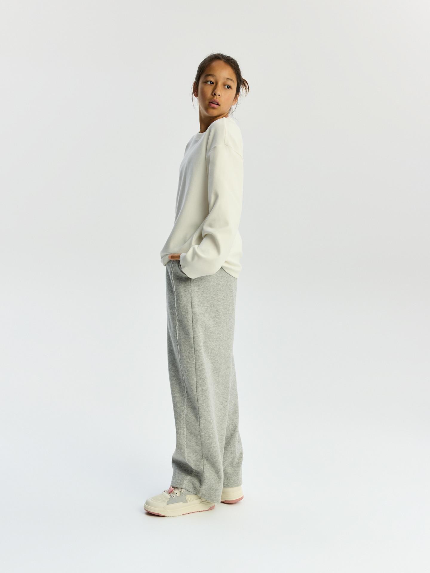 Grey Trousers With Lace Side Stripes, Light grey, large image number 1