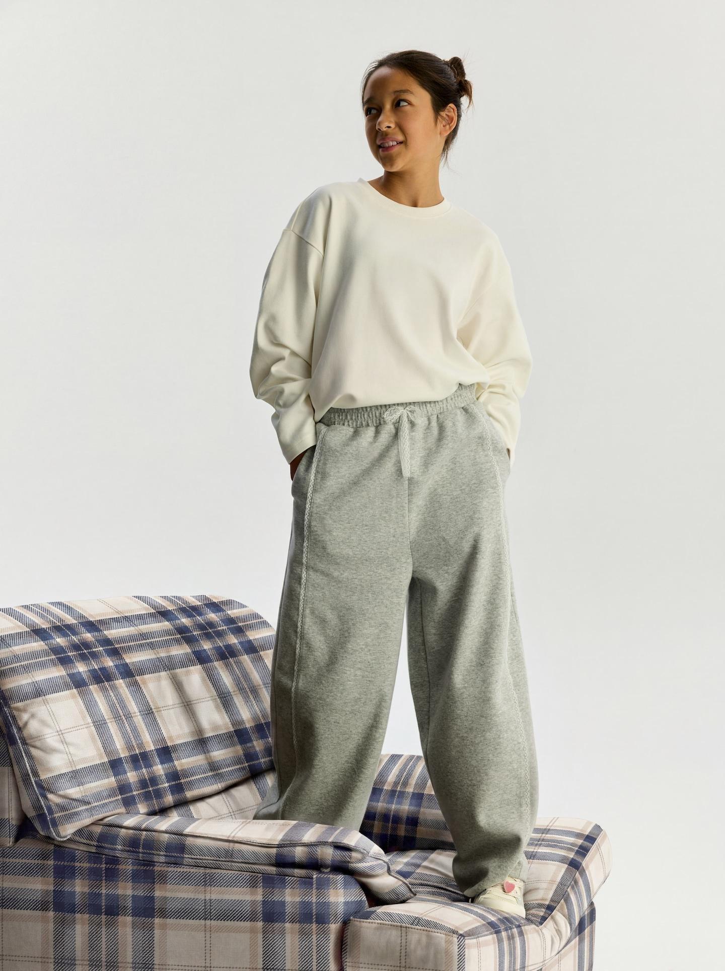 Grey Trousers With Lace Side Stripes, Light grey, large image number 4