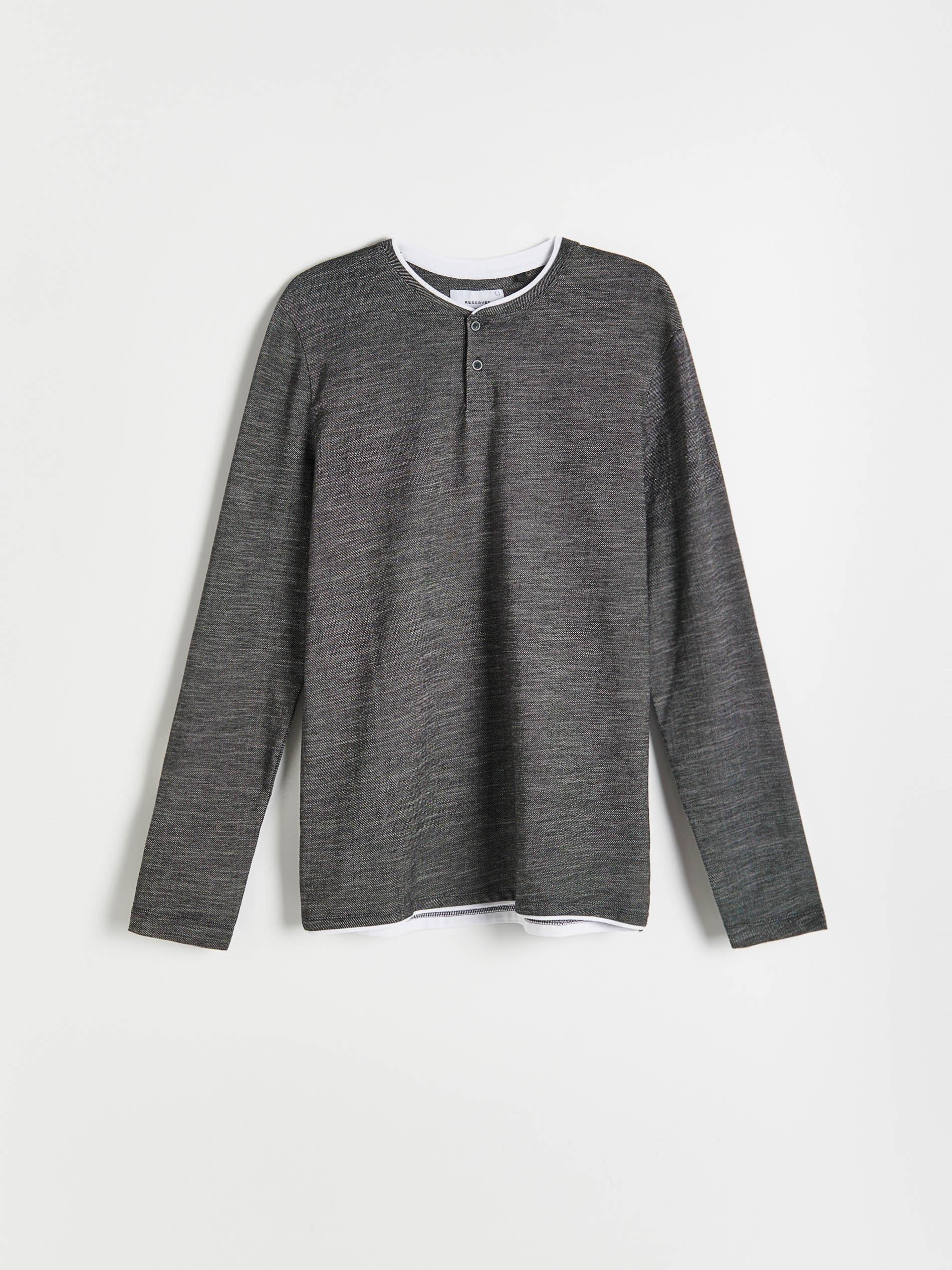 Dark Grey Long Sleeve T-Shirt With Double-Layered Stand Up Collar, , large image number 0