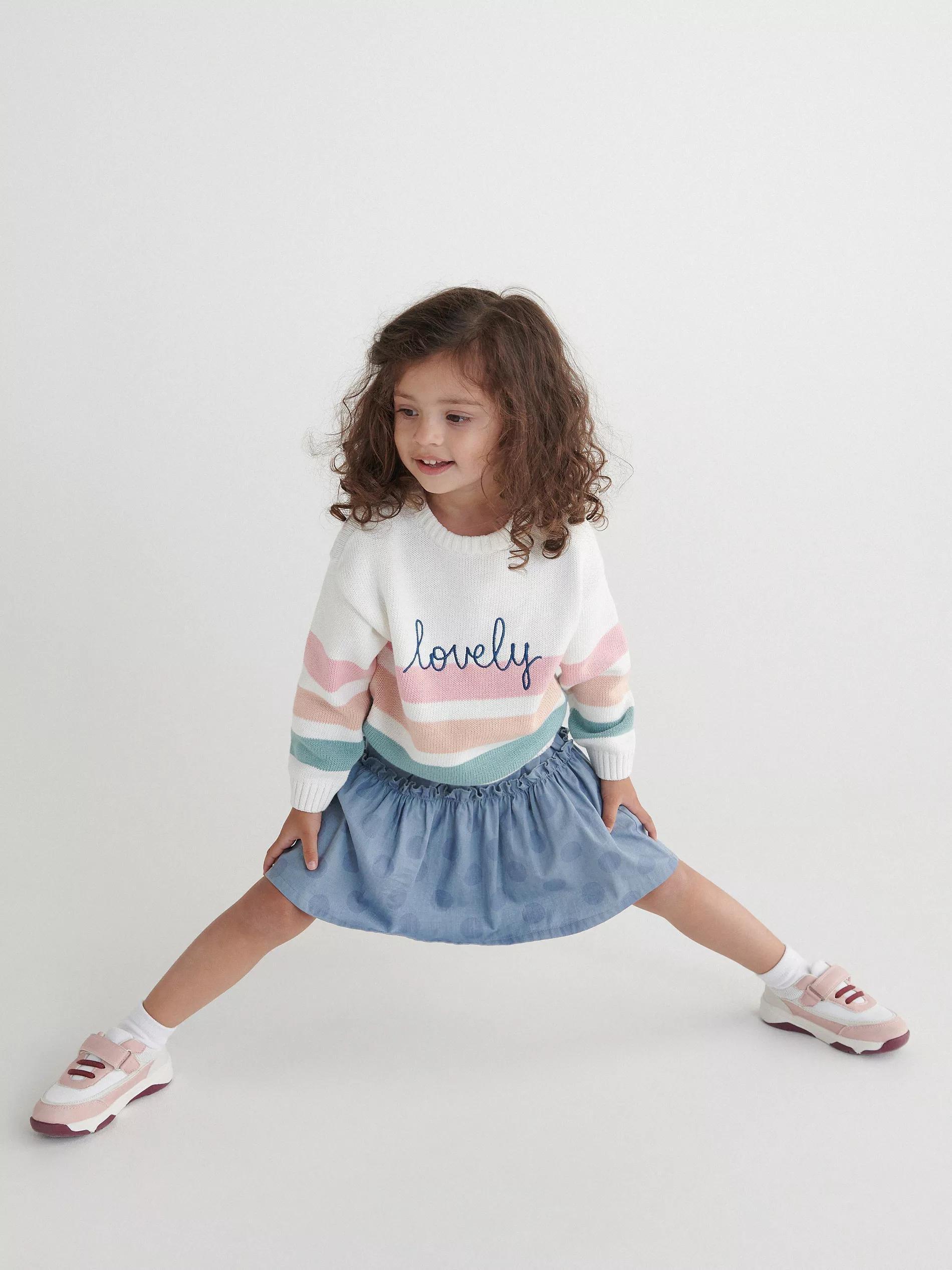Blue Polka Dot Denim Skirt, Kids Girl, , large image number 0