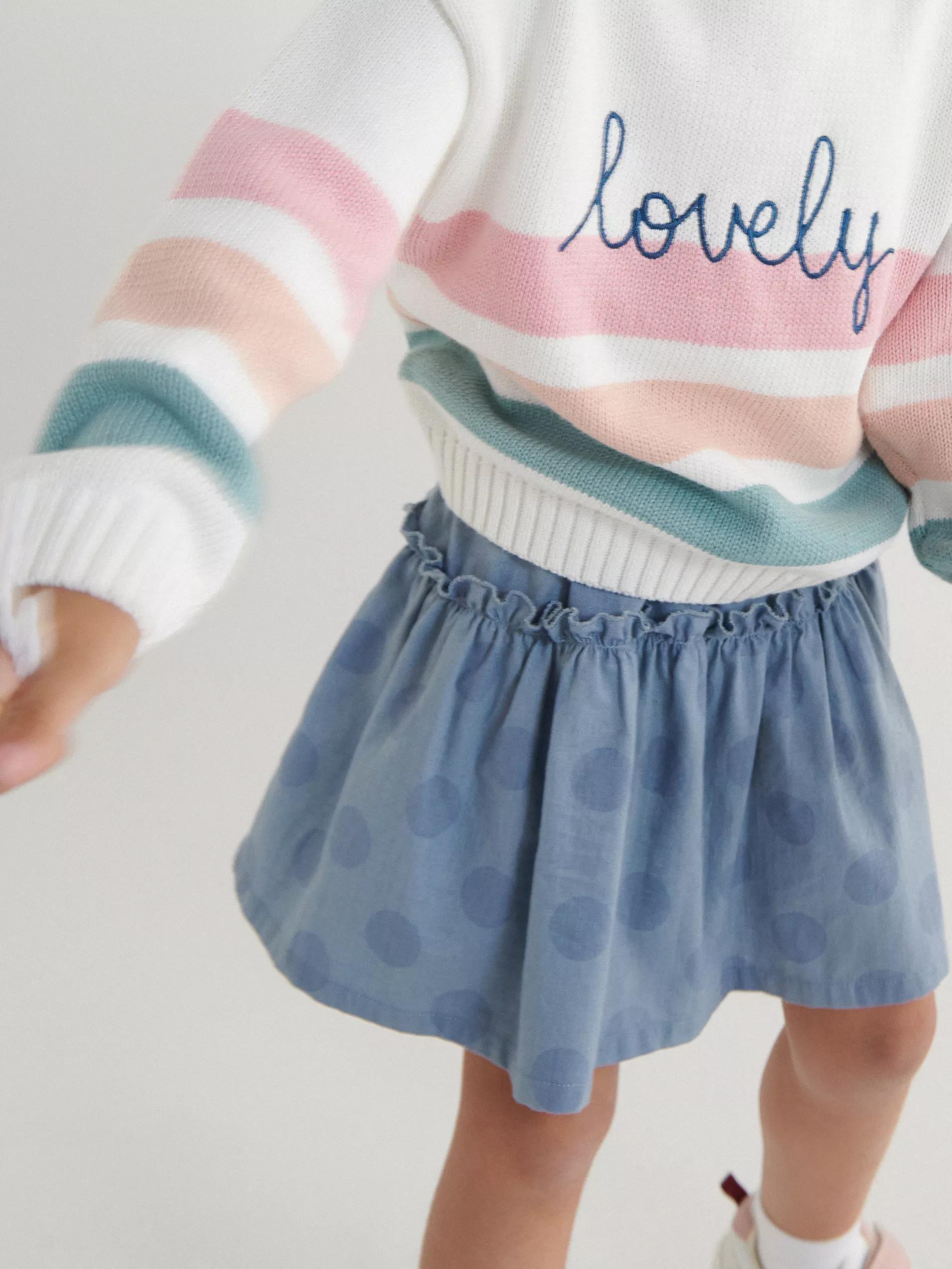 Blue Polka Dot Denim Skirt, Kids Girl, , large image number 1