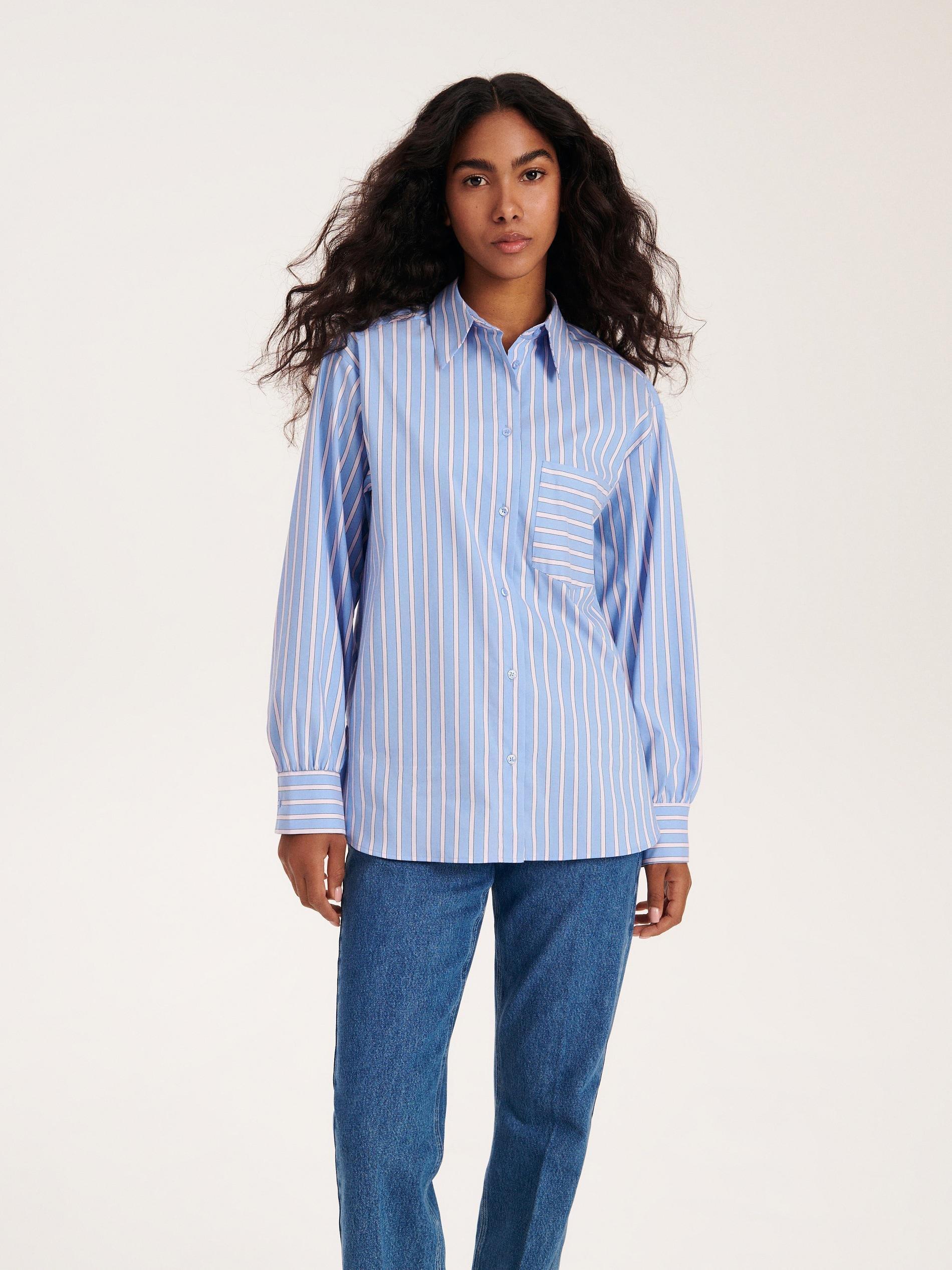 Blue Oversized Cotton Shirt, , large image number 0