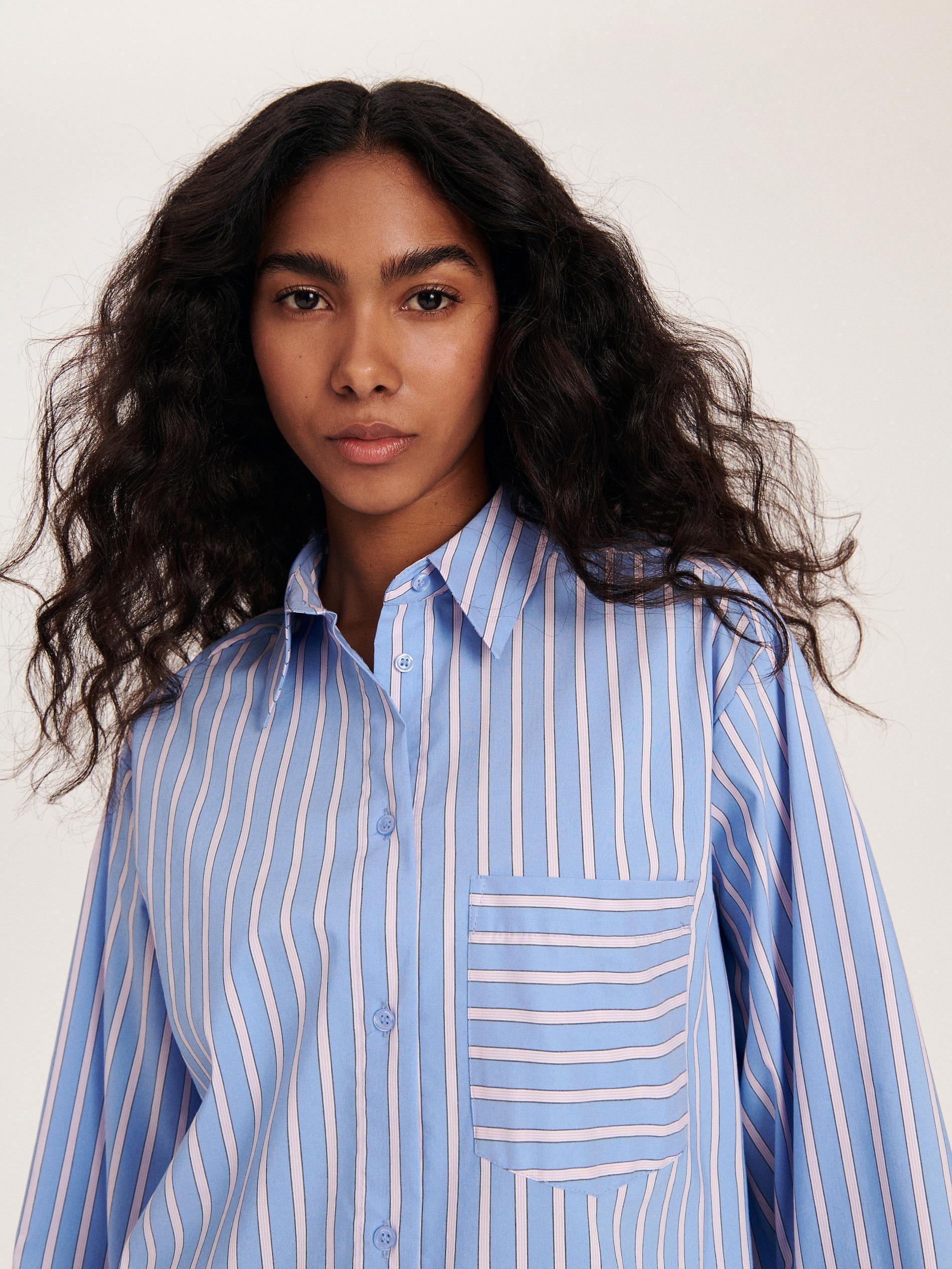 Blue Oversized Cotton Shirt, , large image number 1