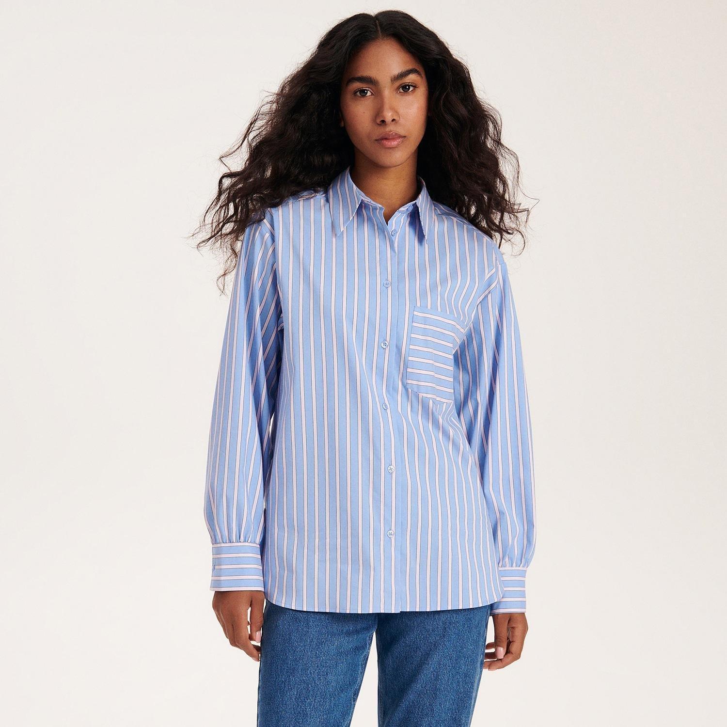 Blue Oversized Cotton Shirt, , large image number 4