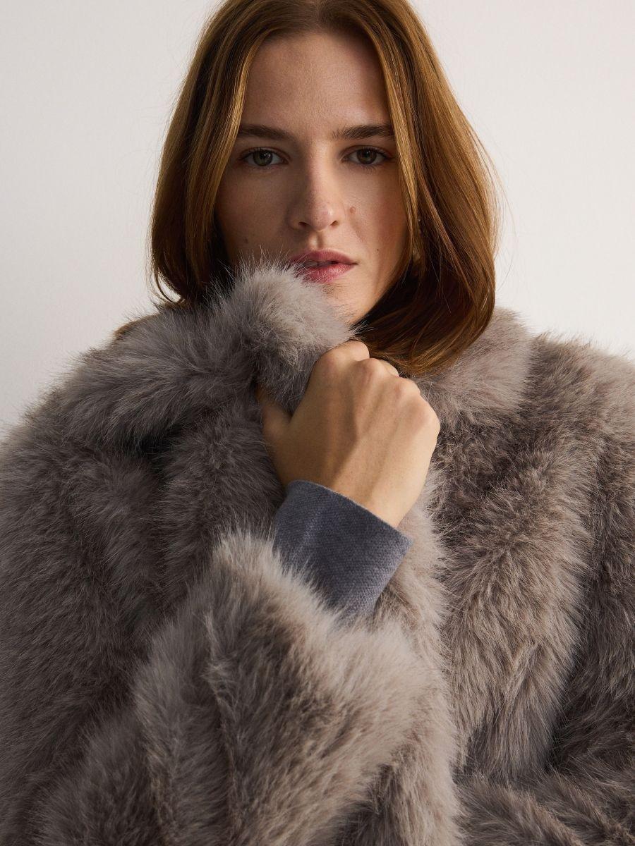 Grey Faux Fur Jacket, , large image number 0