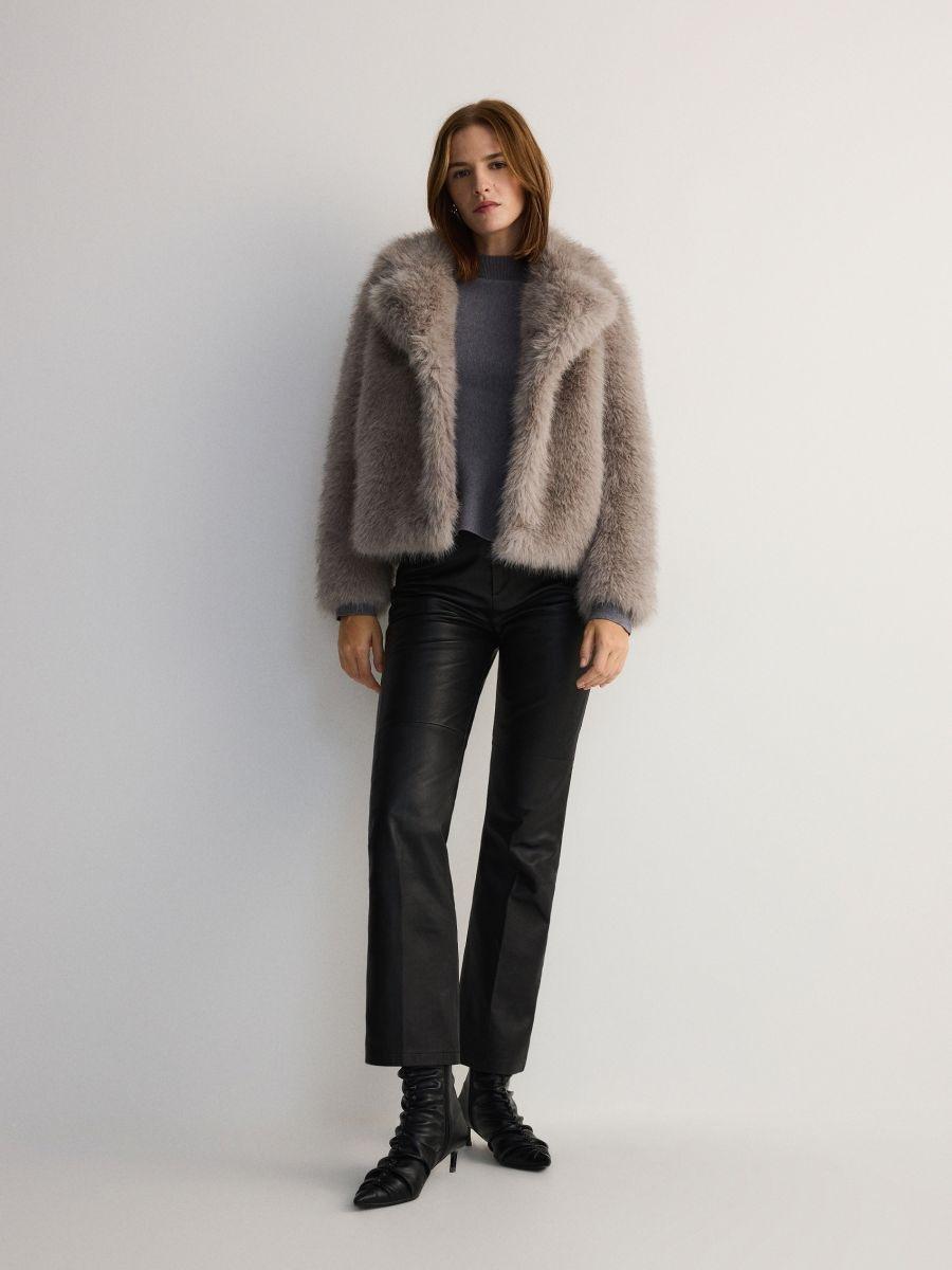 Grey Faux Fur Jacket, , large image number 2