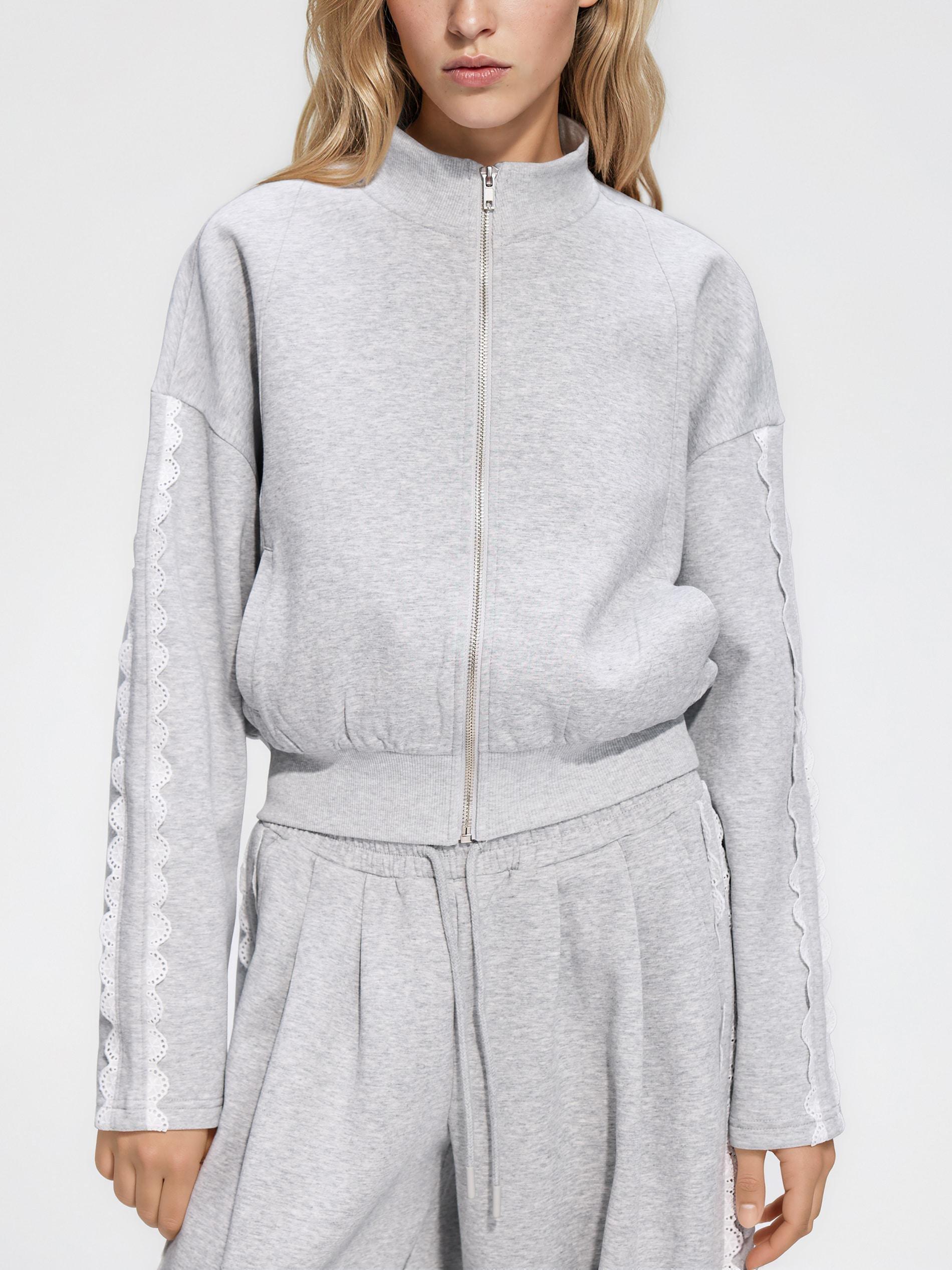 سويت شيرت مع مفتوح محبوك تفصيلة رمادي, Light grey, medium