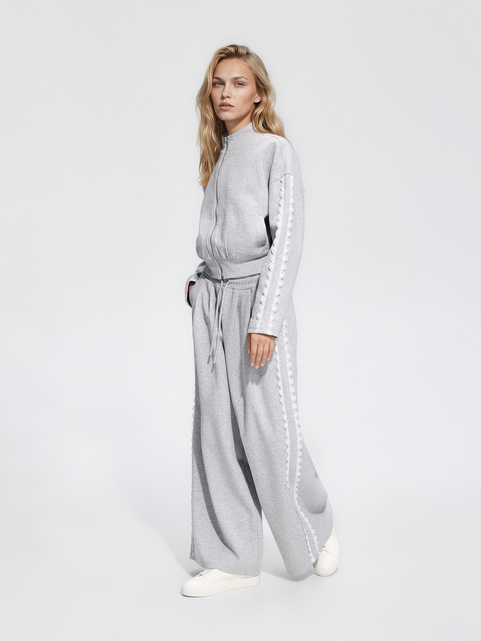 سويت شيرت مع مفتوح محبوك تفصيلة رمادي, Light grey, large image number 1
