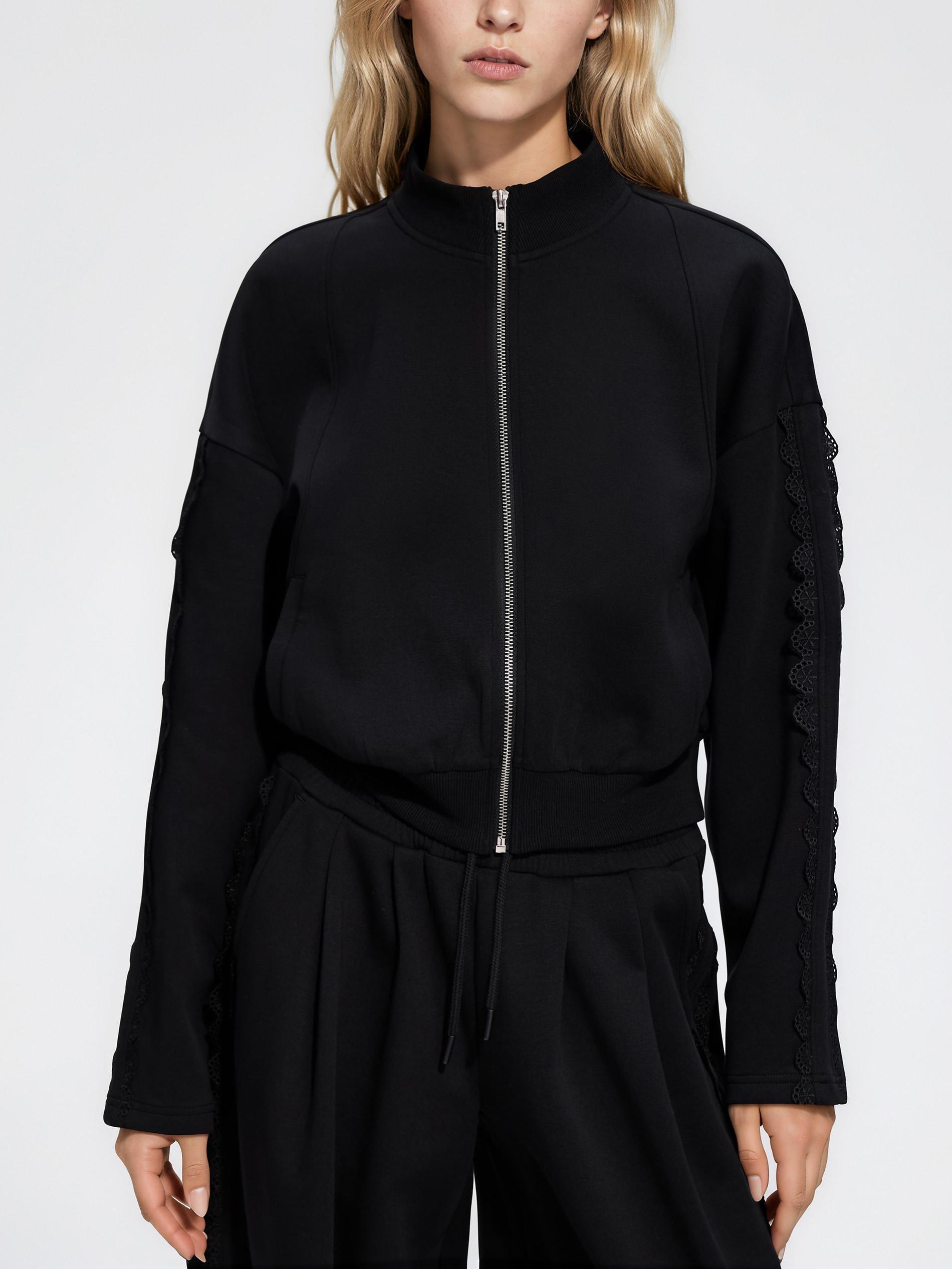 سويت شيرت مع مفتوح محبوك تفصيلة أسود, Black, medium