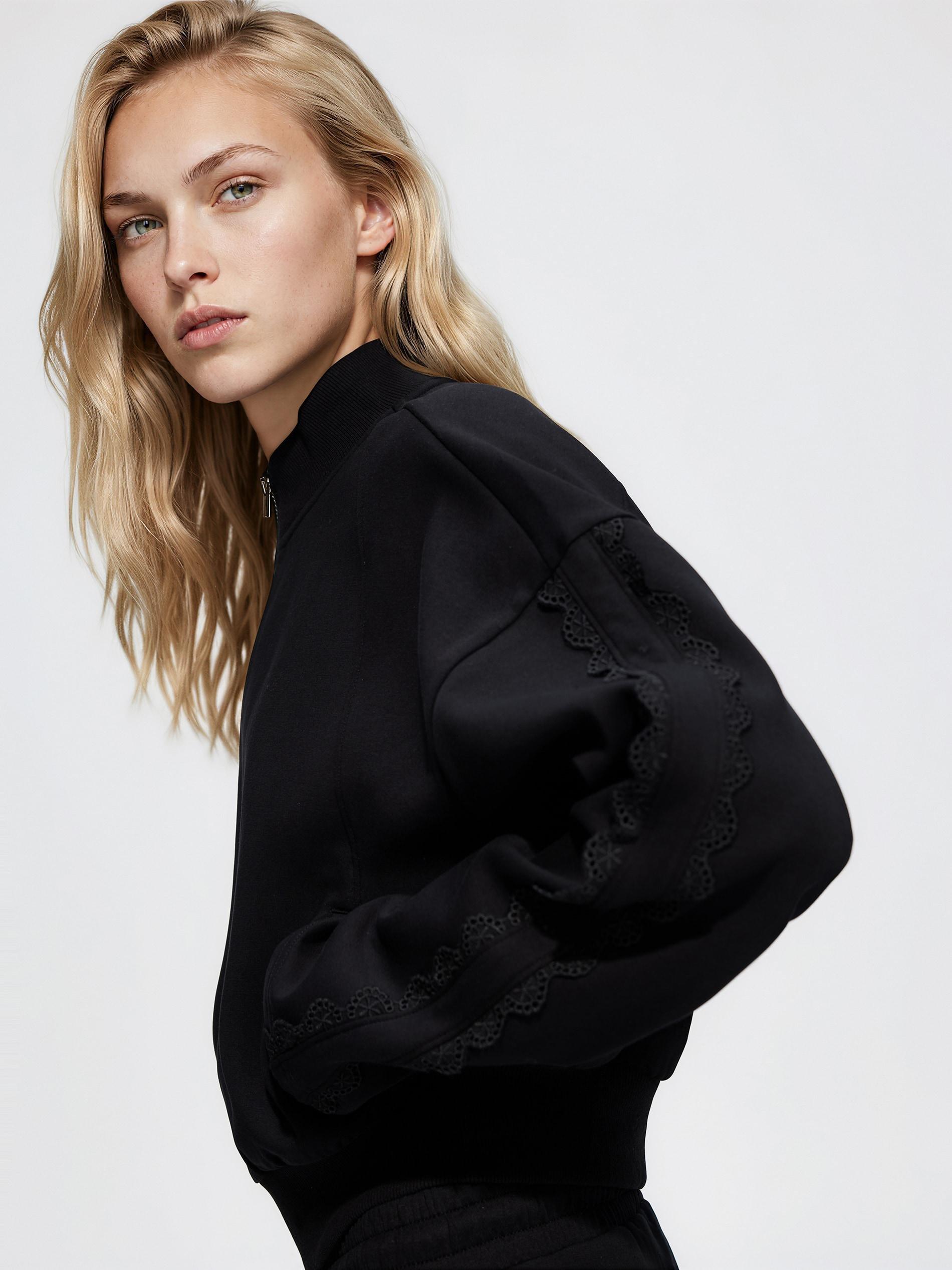سويت شيرت مع مفتوح محبوك تفصيلة أسود, Black, medium