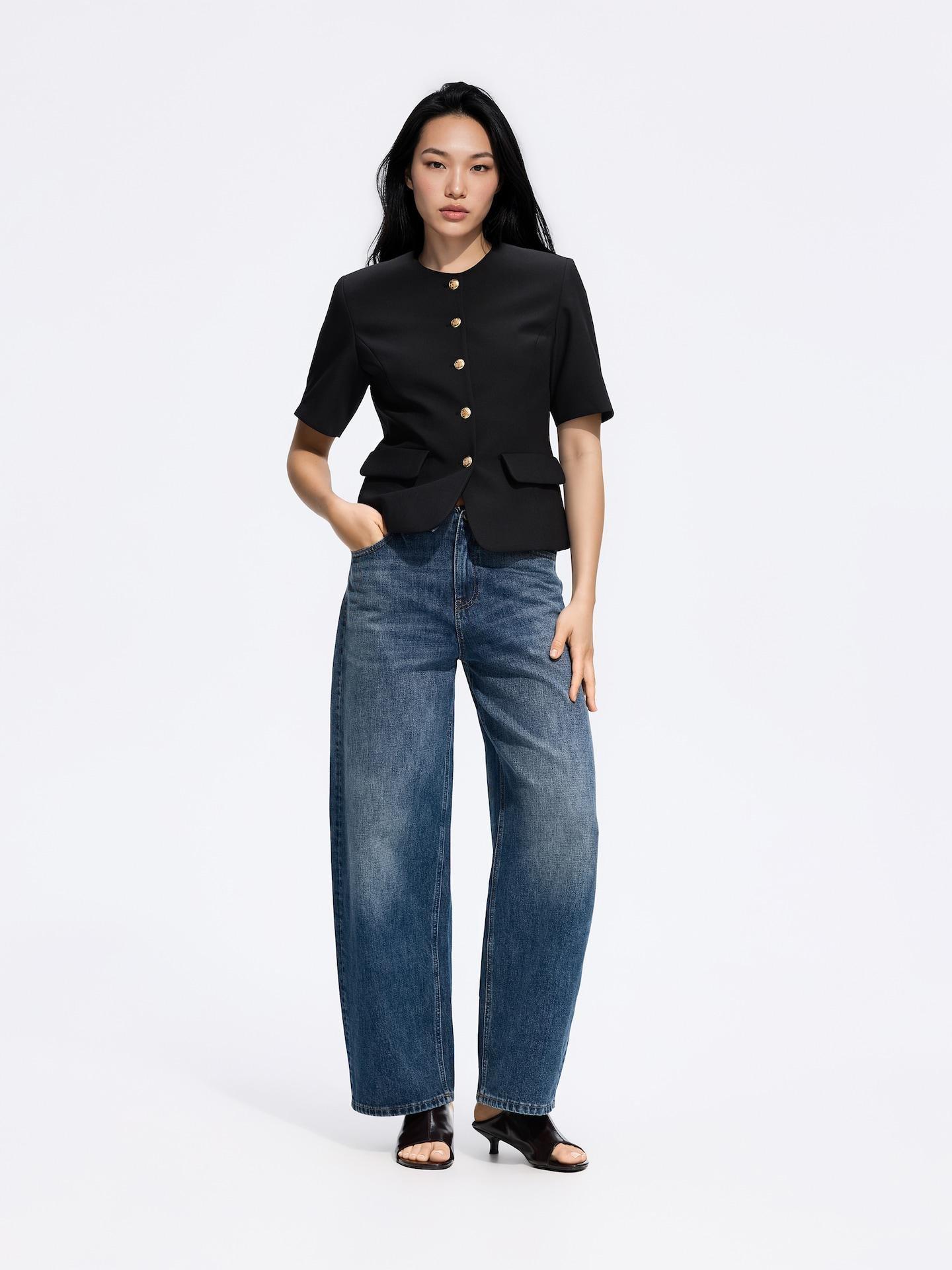 Black Short-Sleeved Blazer, Black, medium