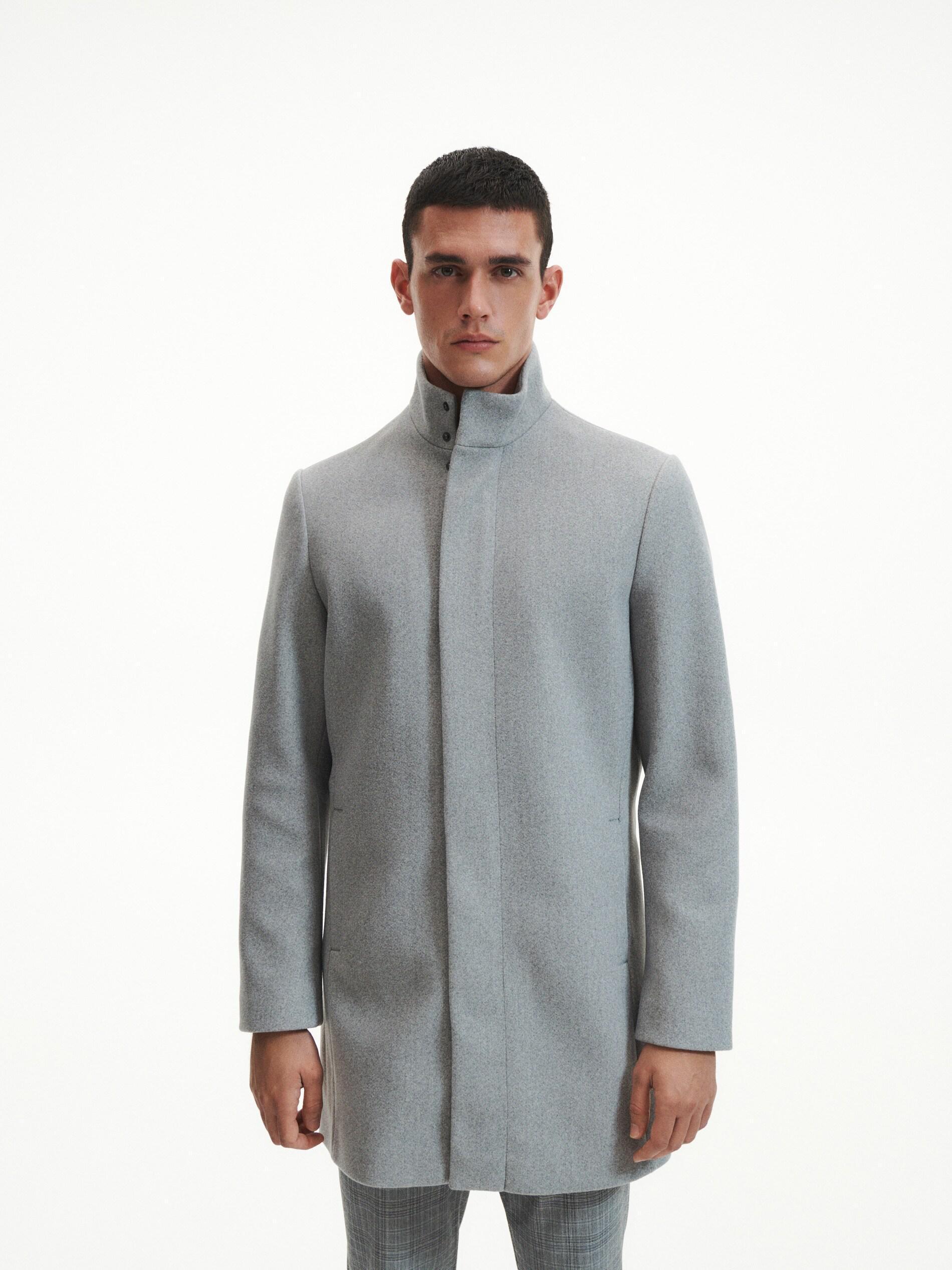 Grey Coat With High Stand Up Collar, , large image number 0