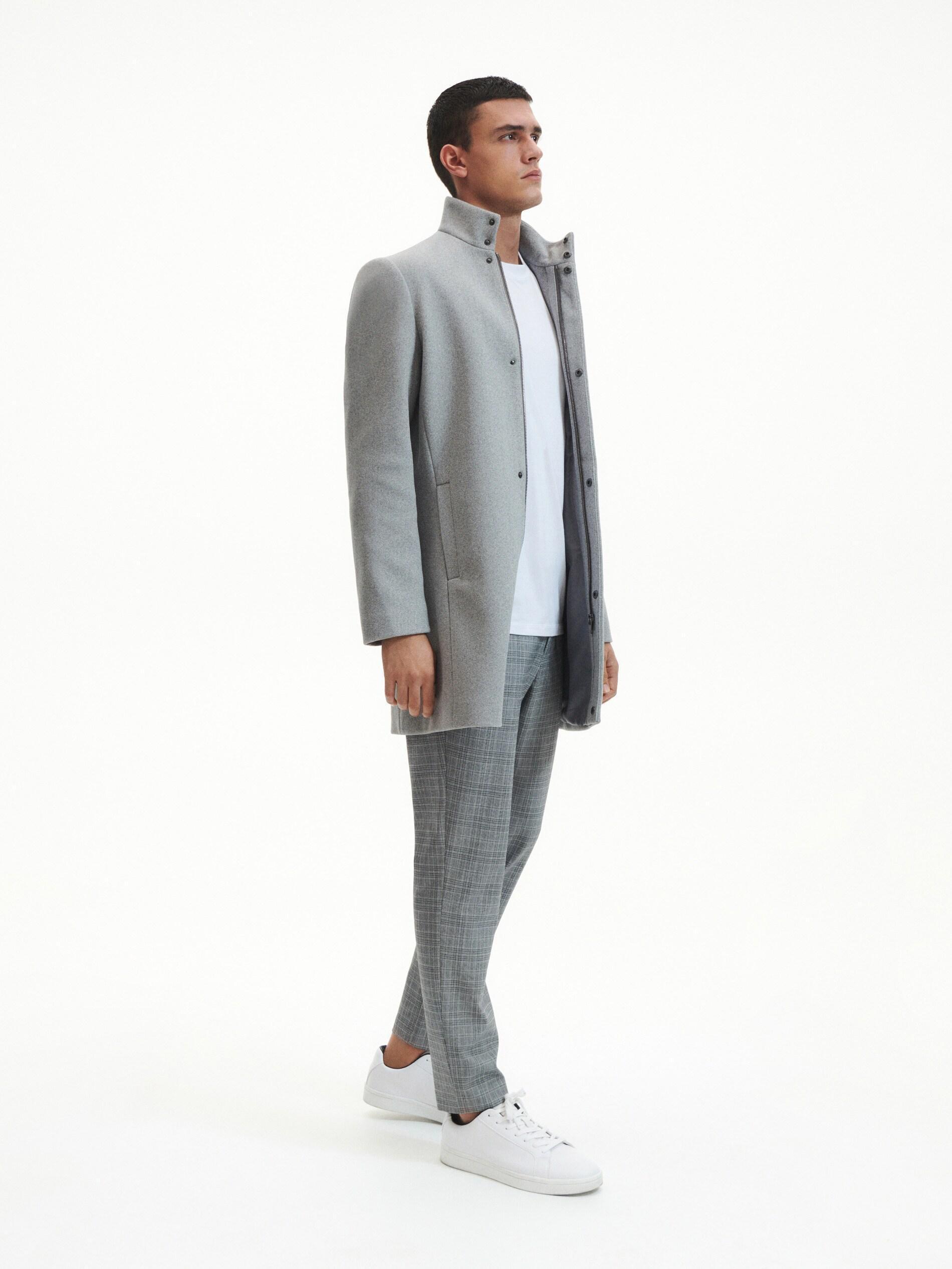 Grey Coat With High Stand Up Collar, , large image number 1