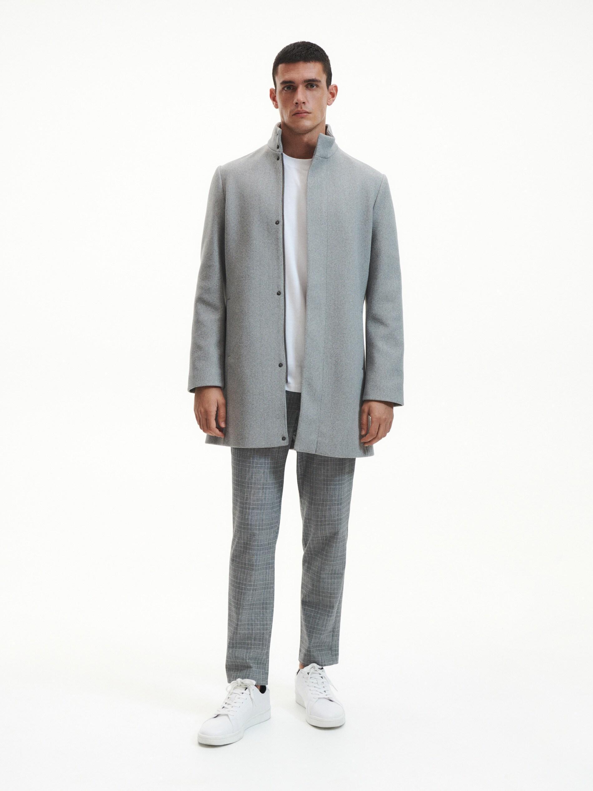 Grey Coat With High Stand Up Collar, , large image number 2
