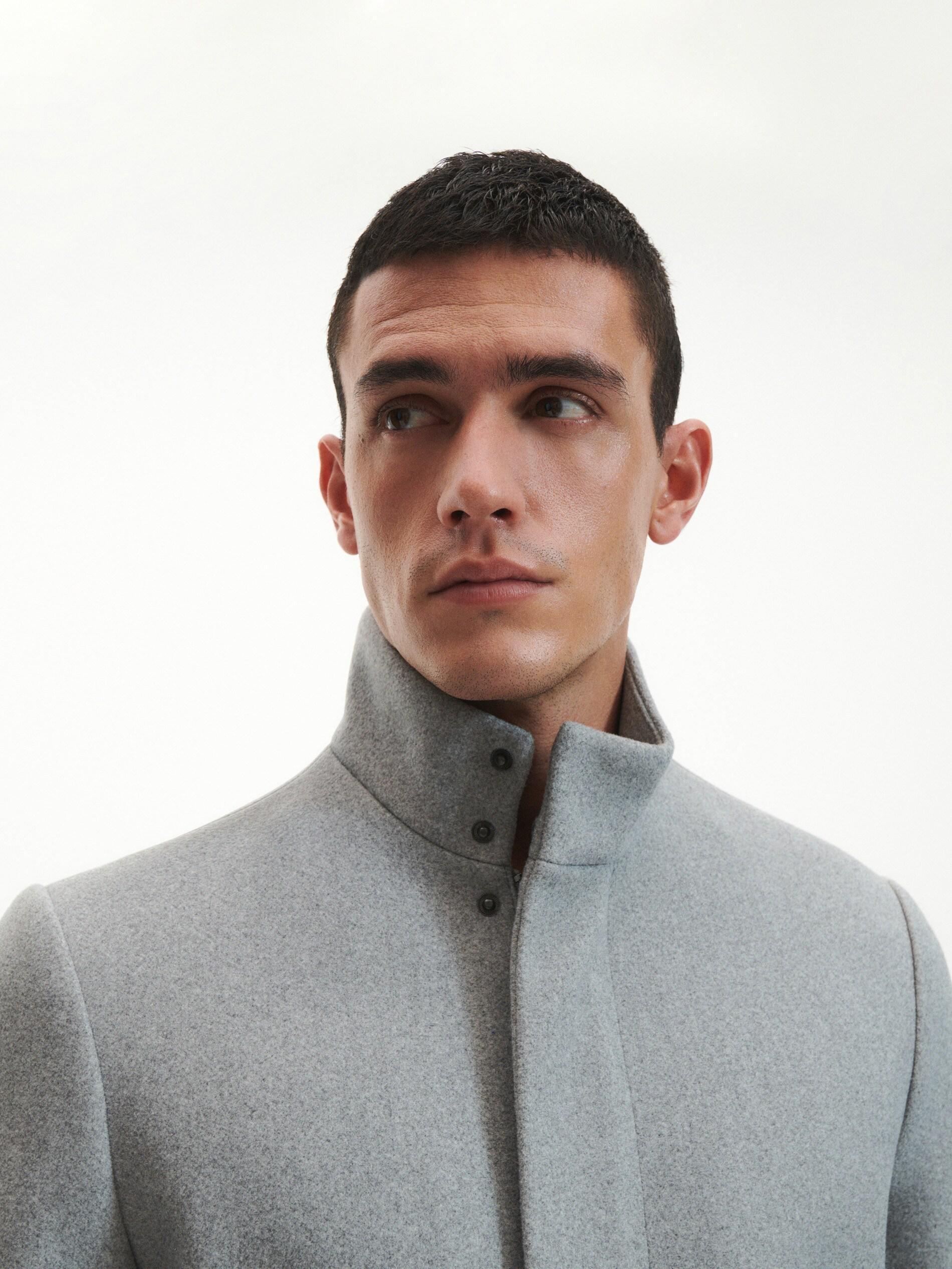 Grey Coat With High Stand Up Collar, , large image number 3