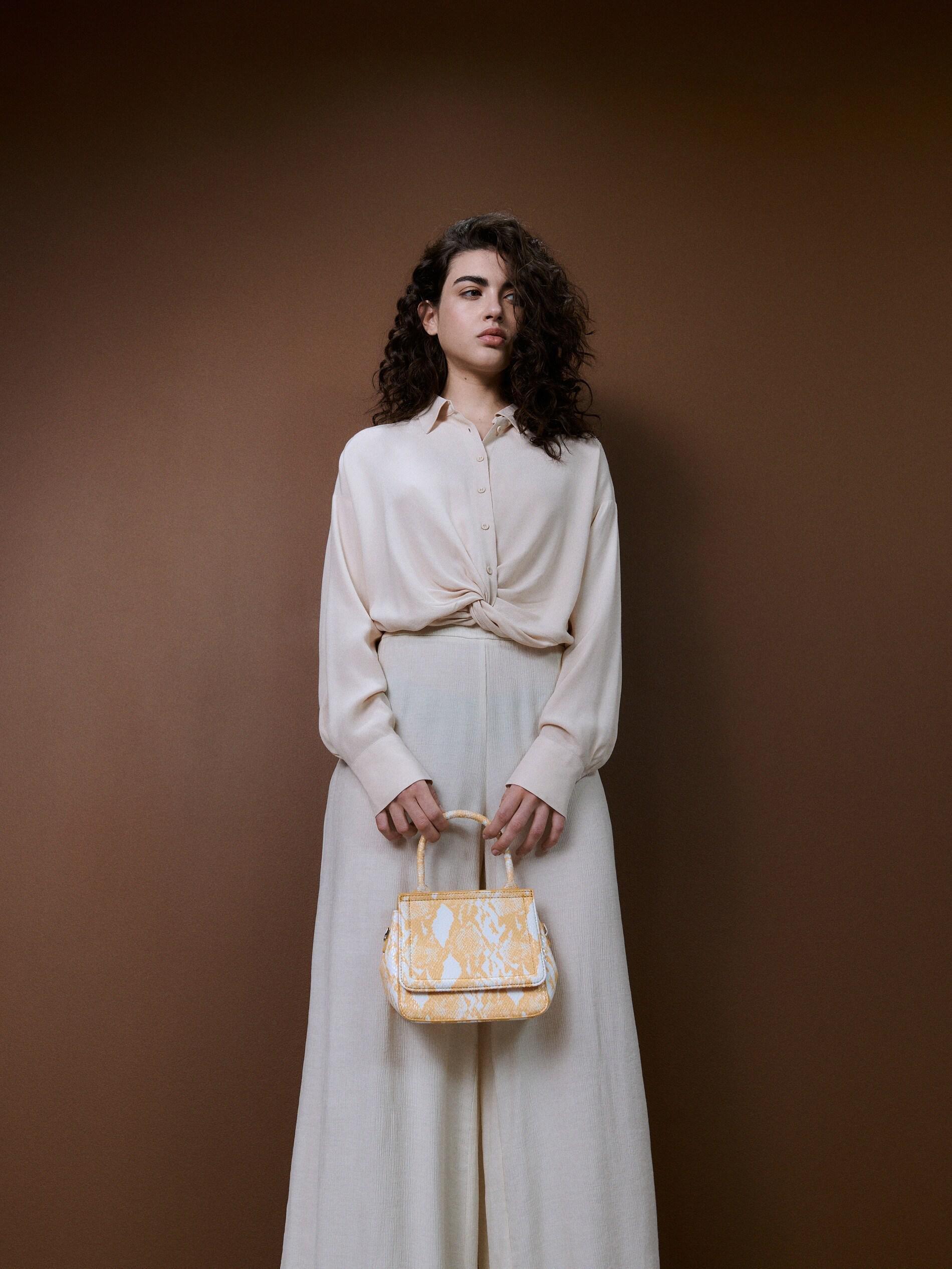 Yellow Small Bag With Snakeskin Motif Print, , large image number 0