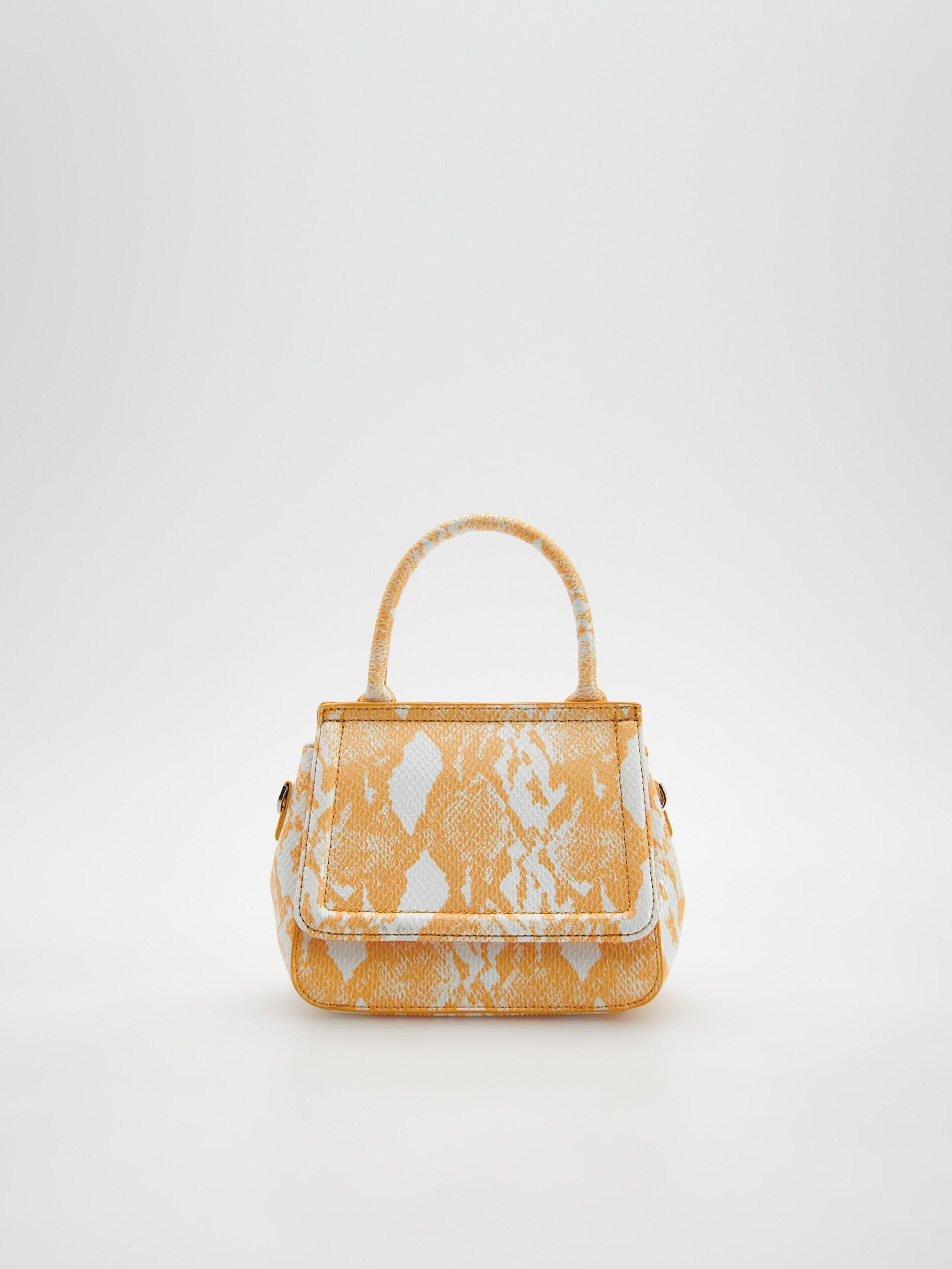 Yellow Small Bag With Snakeskin Motif Print, , large image number 1