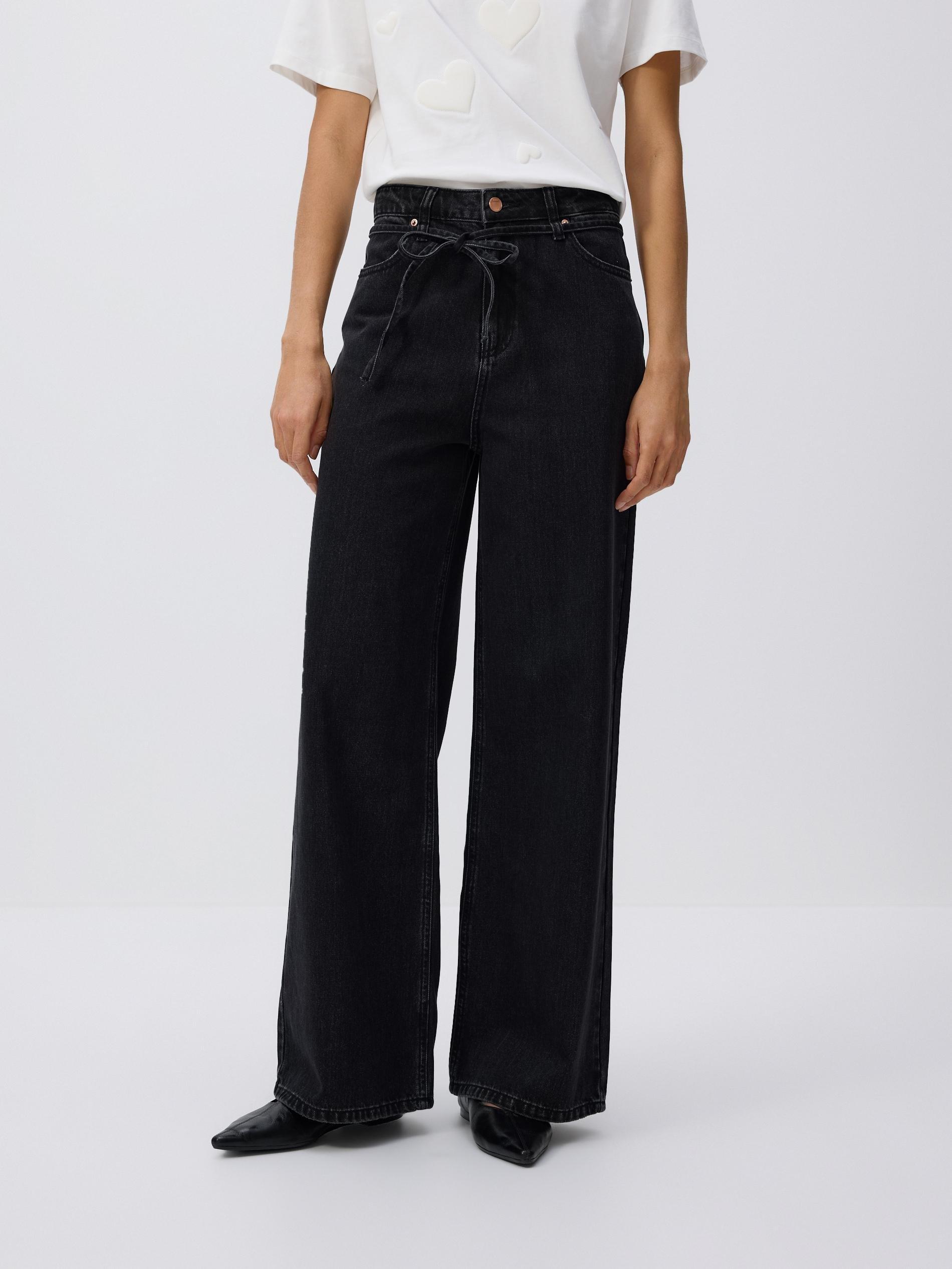 Black Denim Trousers With Belt, Black, large image number 1