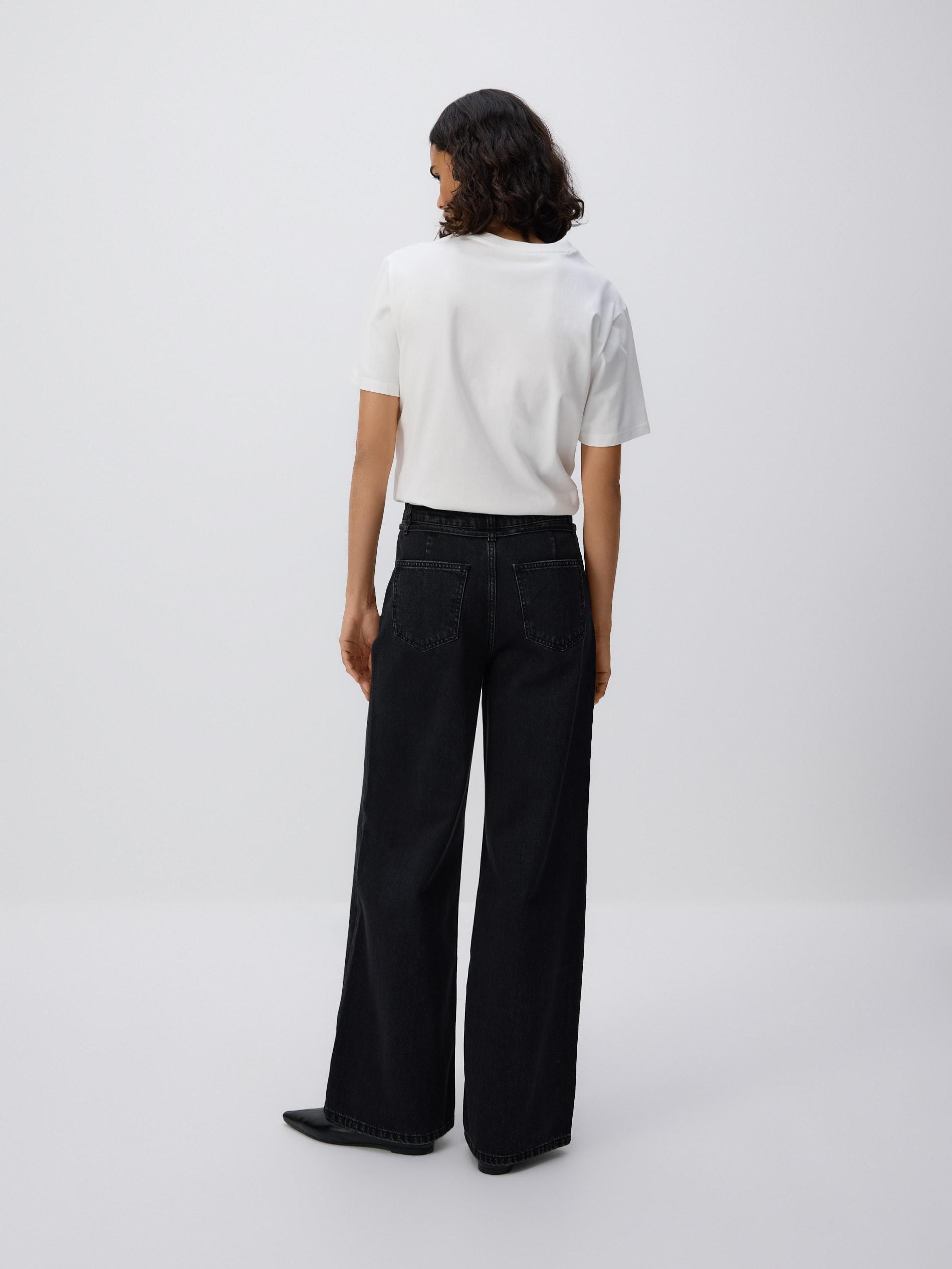 Black Denim Trousers With Belt, Black, medium