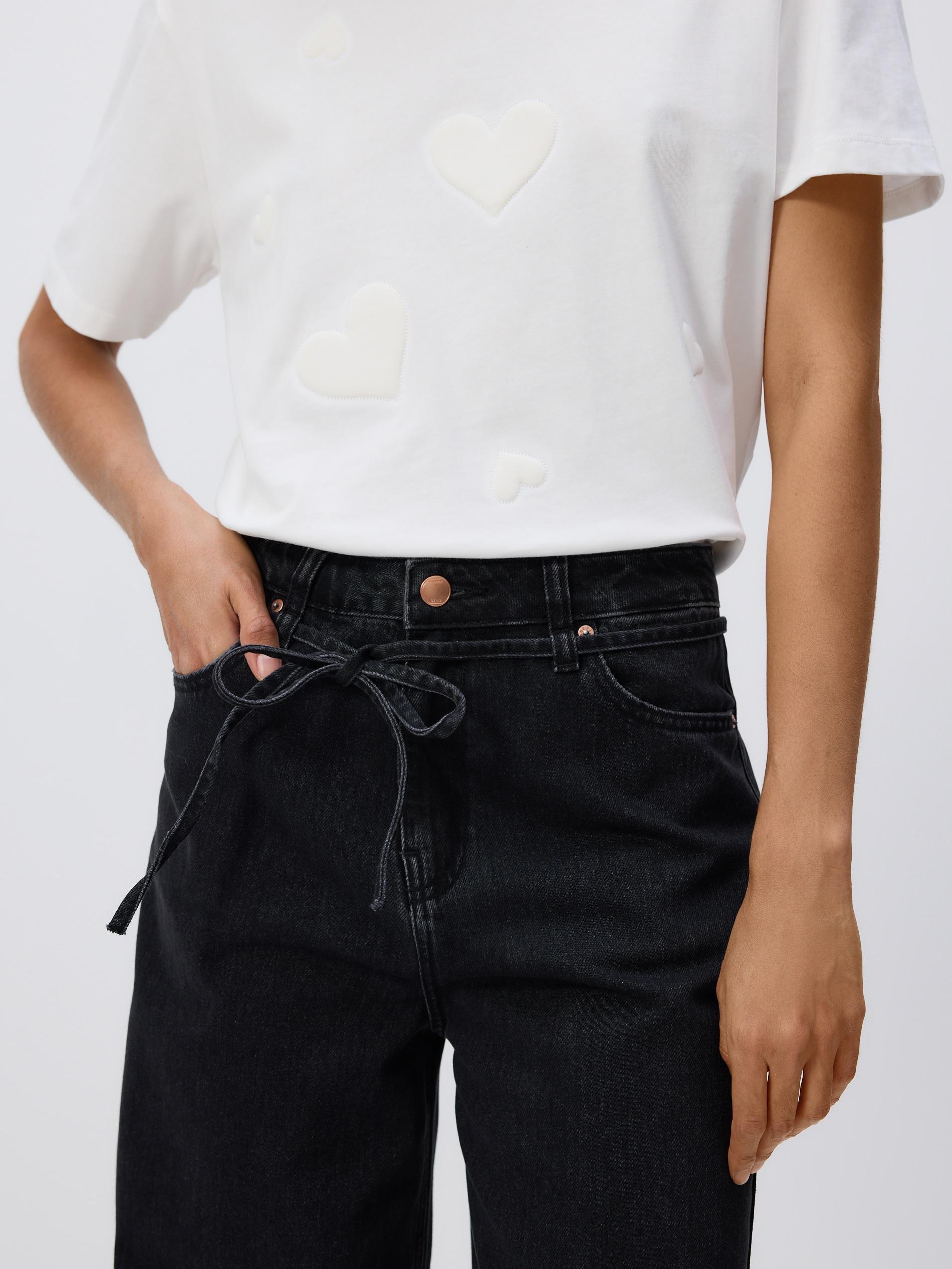 Black Denim Trousers With Belt, Black, large image number 3
