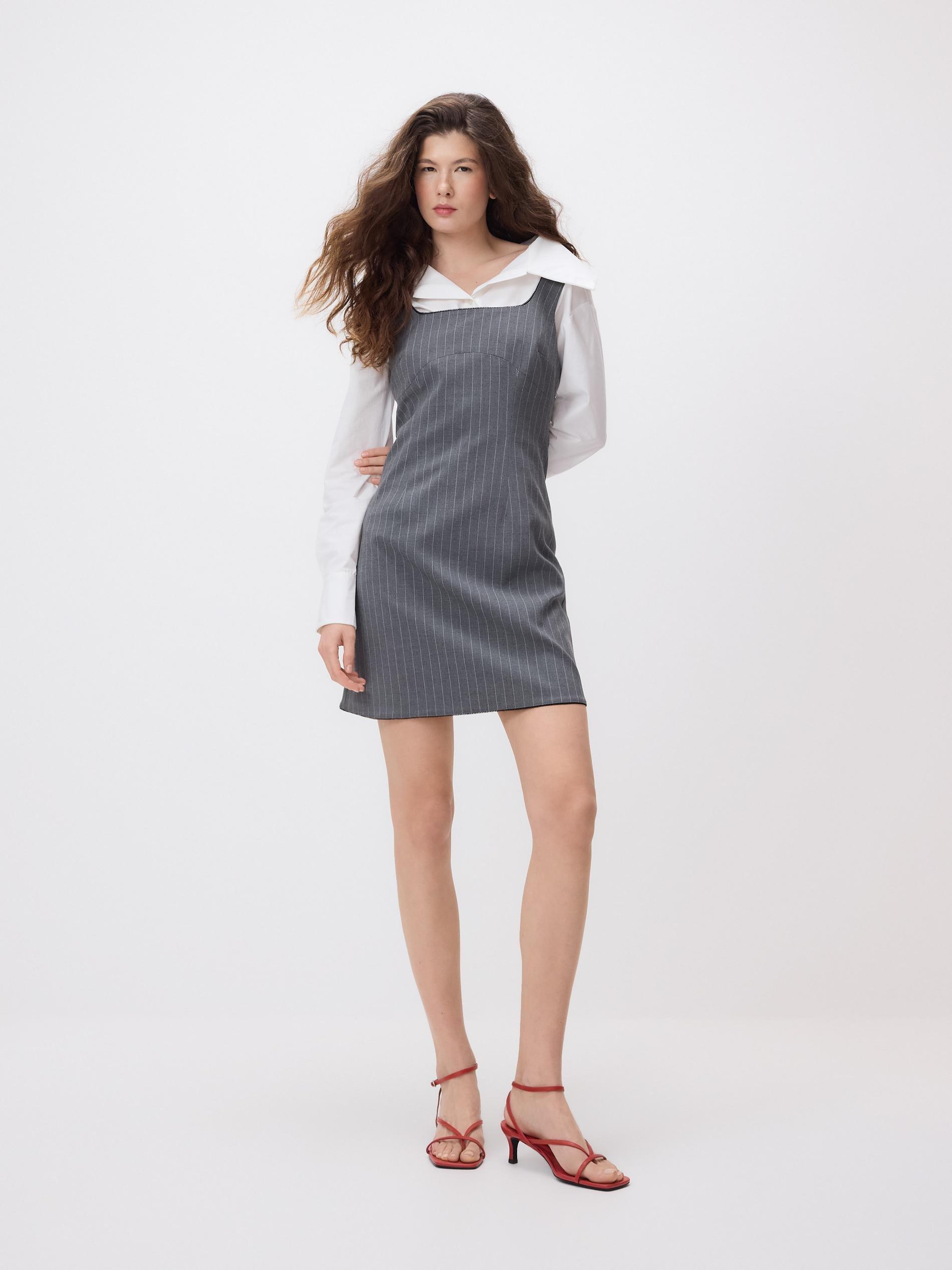 Grey Pinstripe Dress, Grey, large image number 1