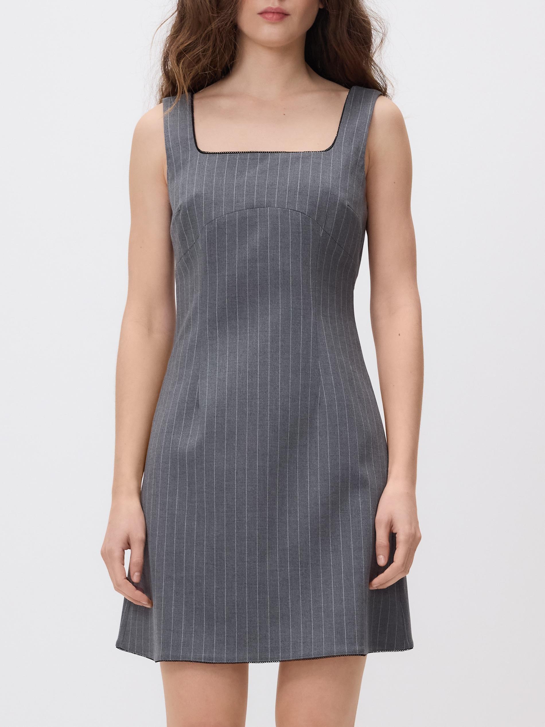 Grey Pinstripe Dress, Grey, large image number 3