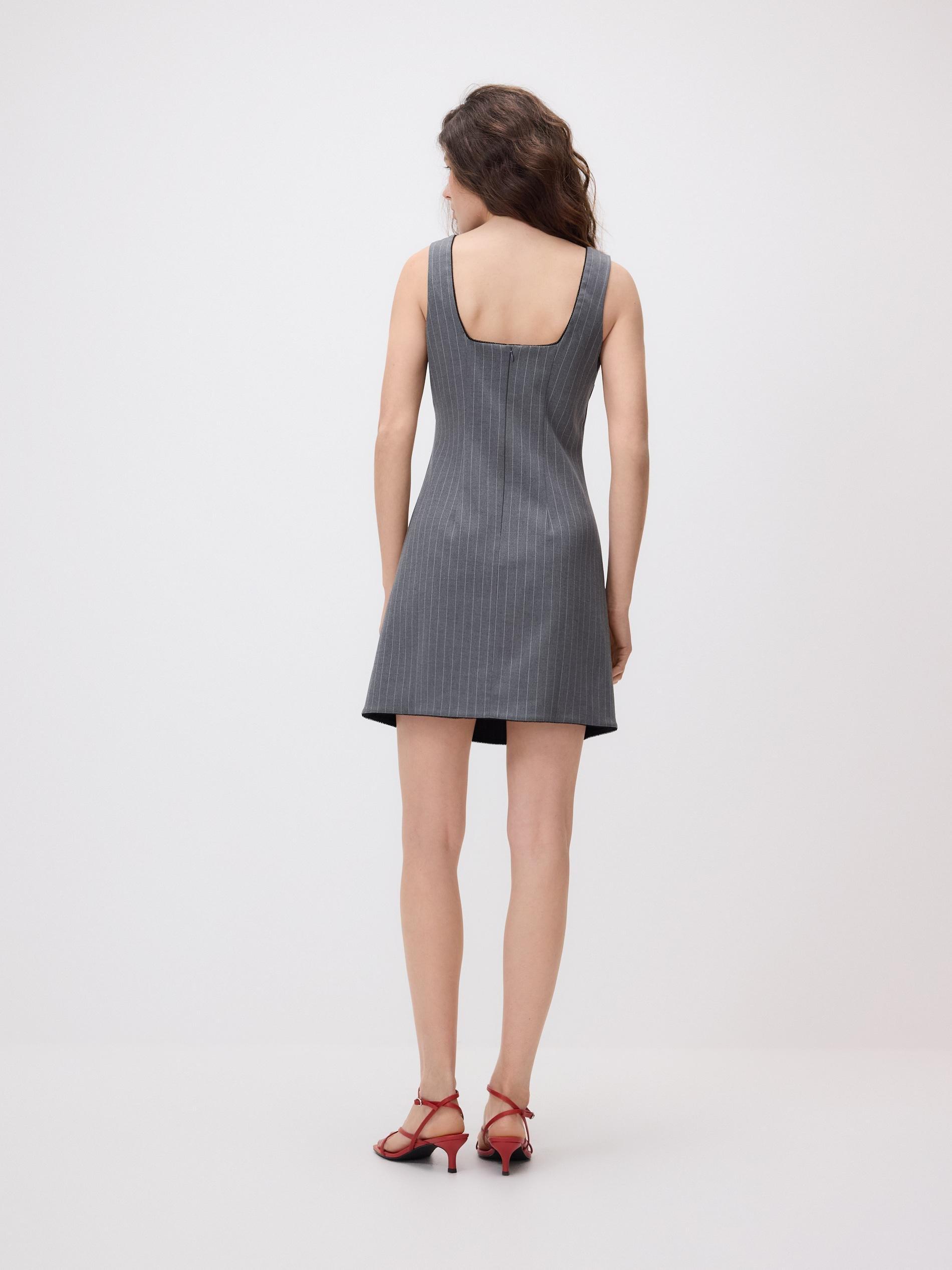 Grey Pinstripe Dress, Grey, large image number 4