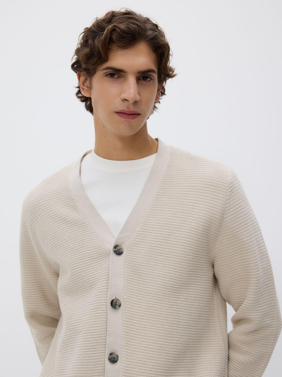 Beige Zipped Cardigan, Ivory, large image number 0