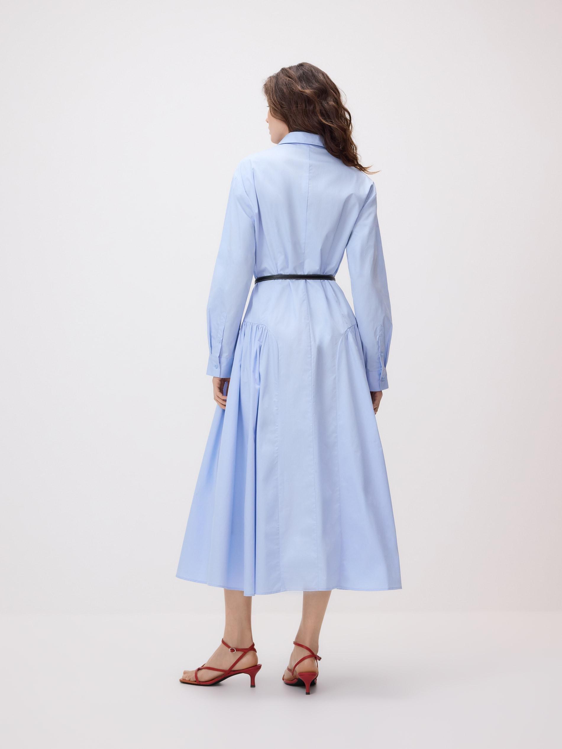 Blue Cotton Shirt Dress With Belt, Blue, large image number 4