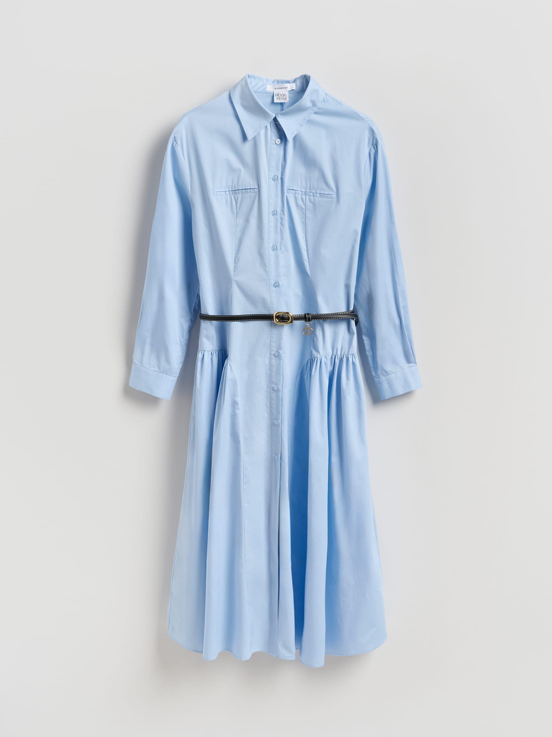 Blue Cotton Shirt Dress With Belt, Blue, large image number 5