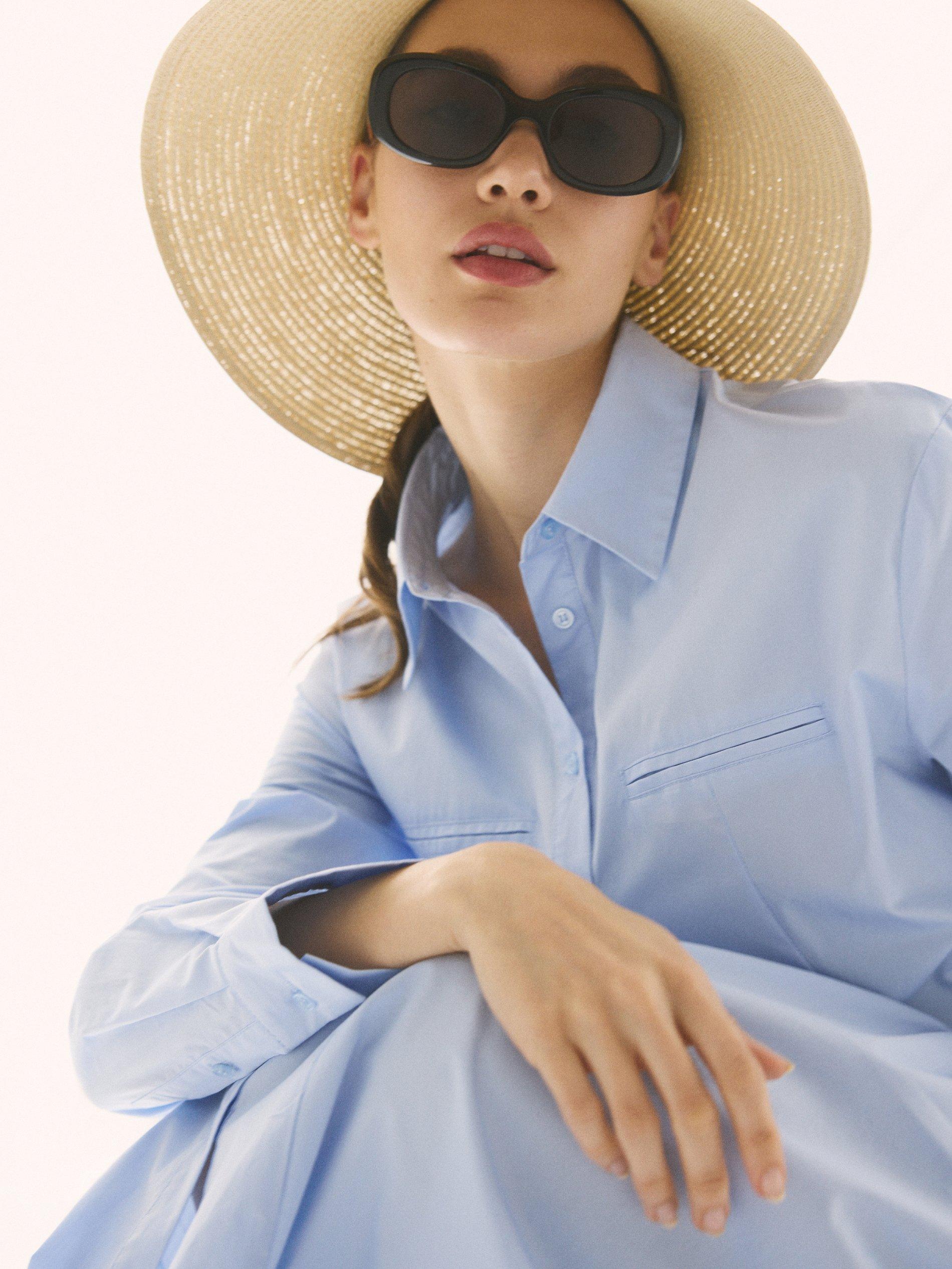 Blue Cotton Shirt Dress With Belt, Blue, large image number 7