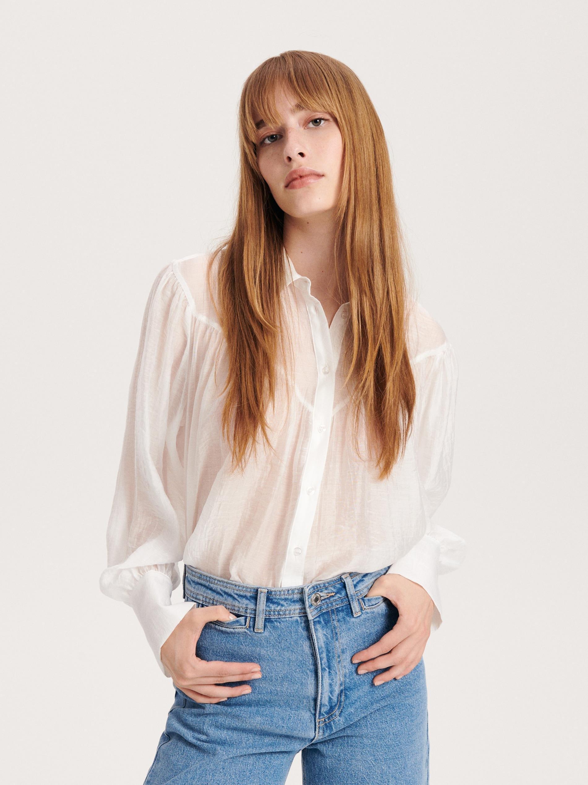 Cream Lyocell Blend Shirt, Ivory, large image number 0