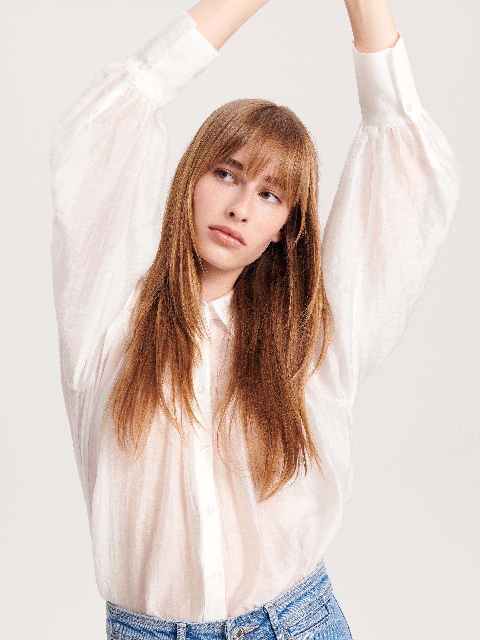 Cream Lyocell Blend Shirt, Ivory, large image number 2