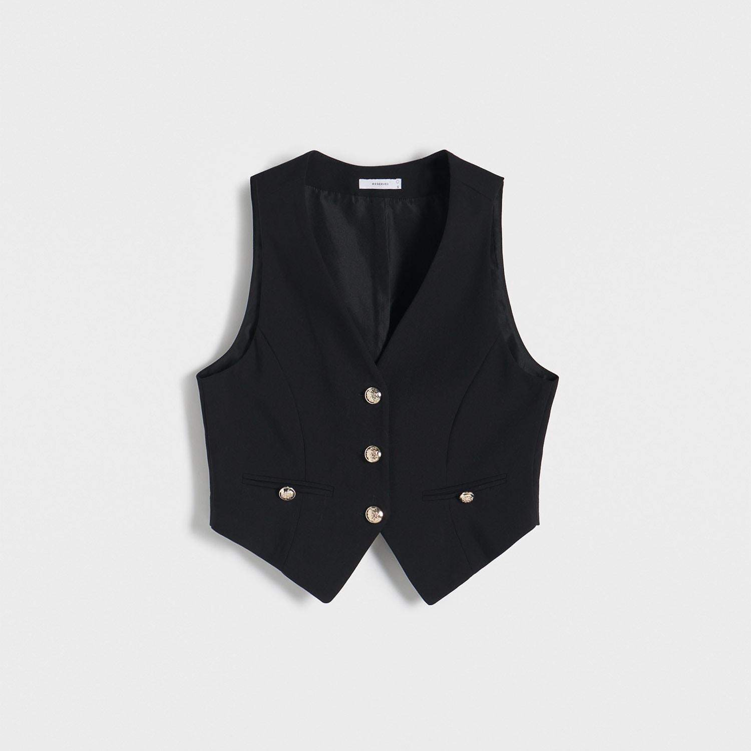 Black V-Neck Vest Blouse, , large image number 0